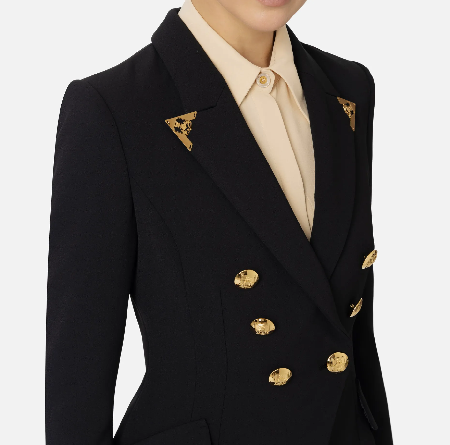 Elisabetta Franchi Jackets And Trench Coats | Tailleur | Double-breasted jacket in stretch crêpe with lapel tips