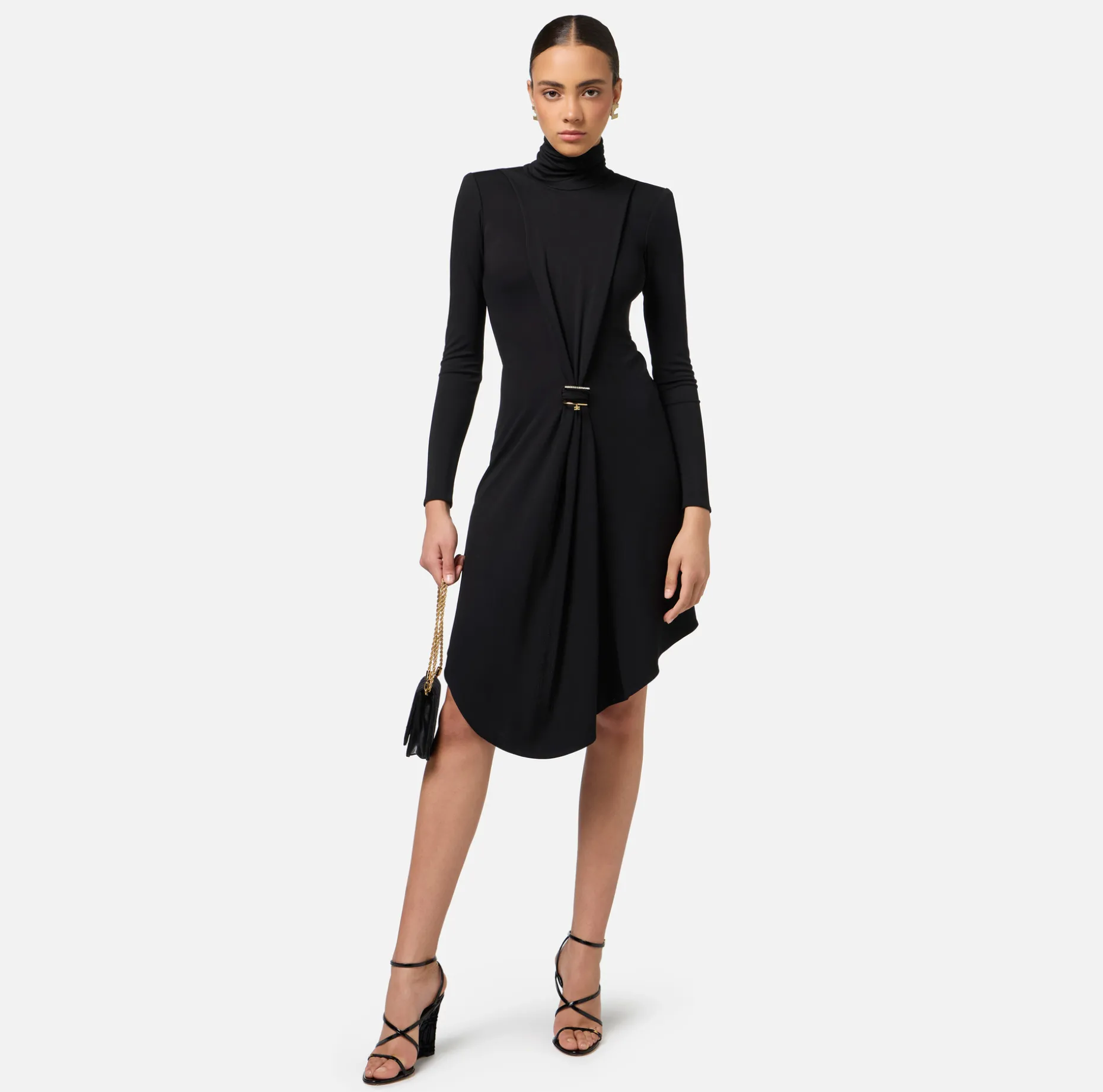 Elisabetta Franchi Mini Dresses | Dresses | Draped jersey mini-dress with jewel accessory