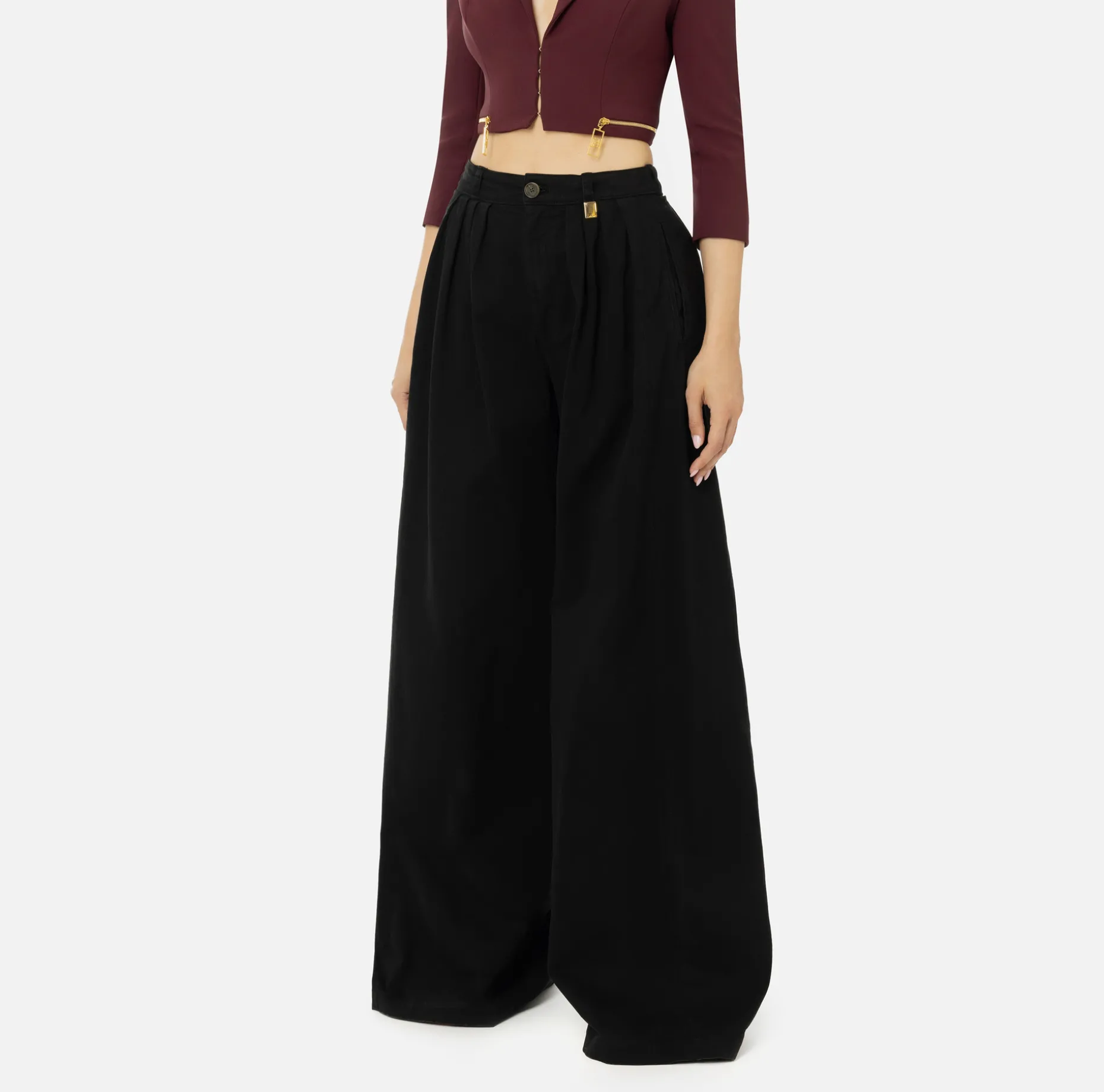 Elisabetta Franchi Jeans | Dyed cotton wide leg jeans with darts