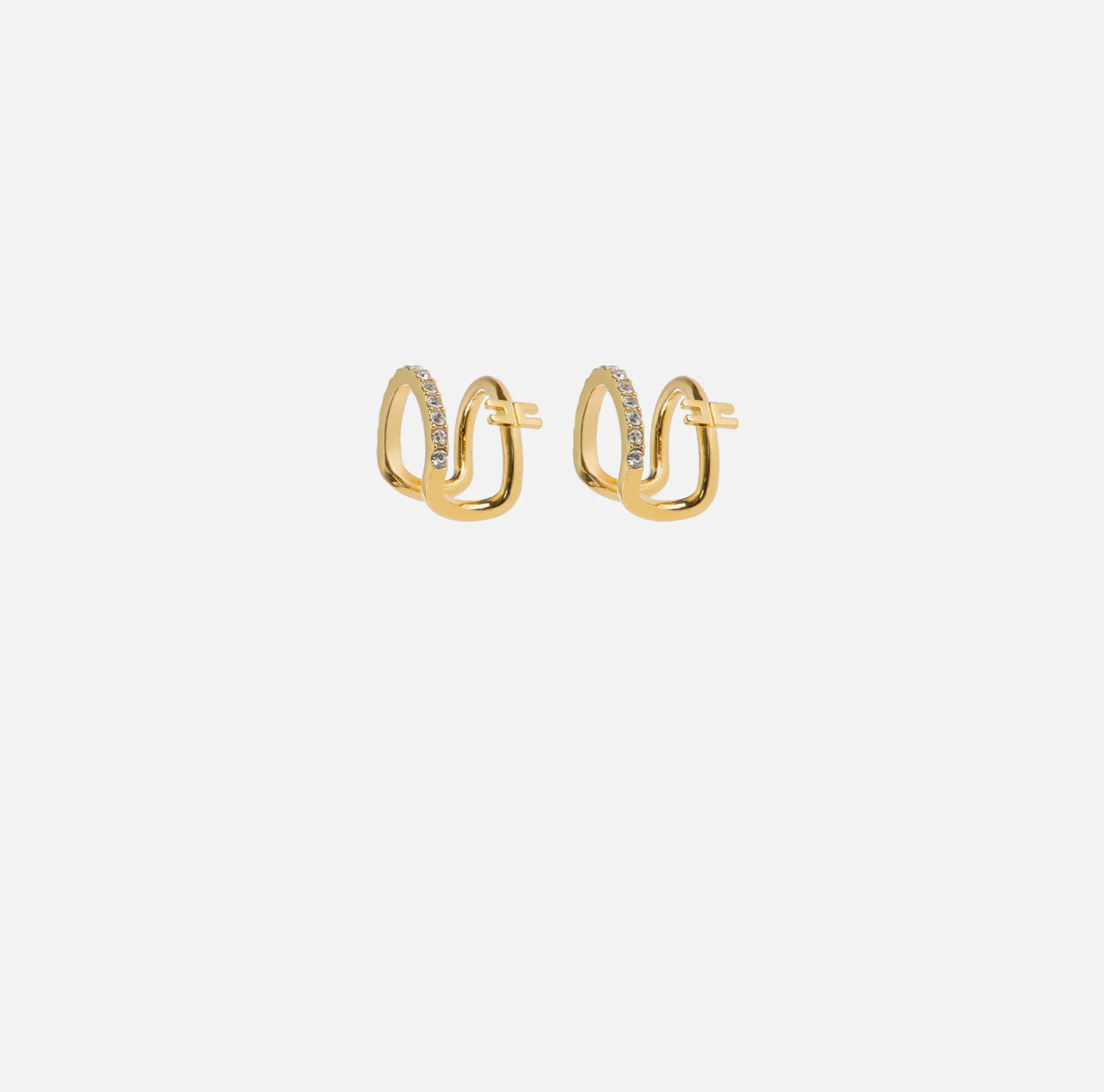 Elisabetta Franchi Jewelry | Earcuffs in metal with double logo ring and rhinestones