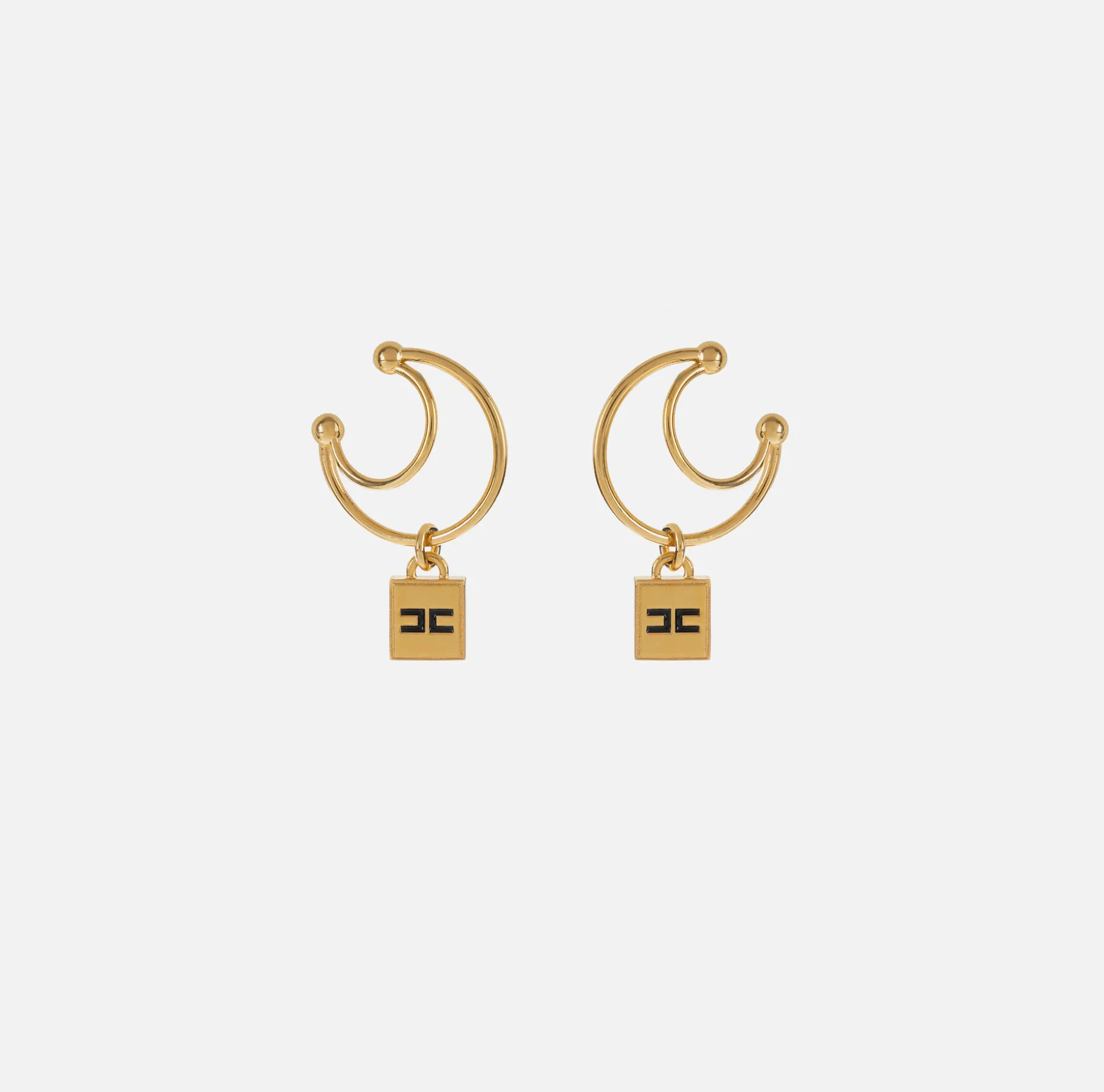 Elisabetta Franchi Jewelry | Earcuffs with double ring and logo charms in brass