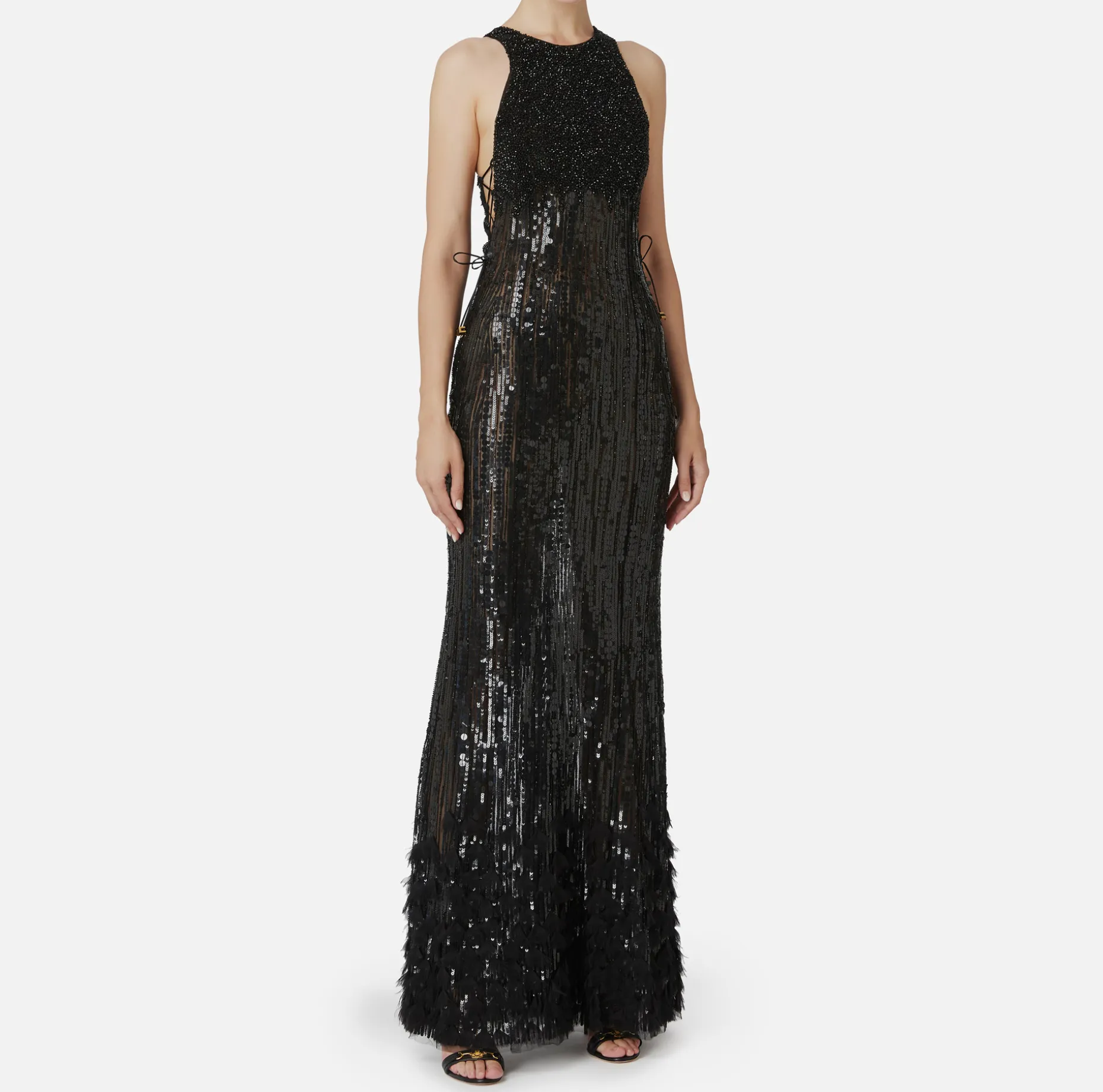 Elisabetta Franchi Red Carpet Dresses | Red Carpet | Embroidered red carpet dress with organza fringing