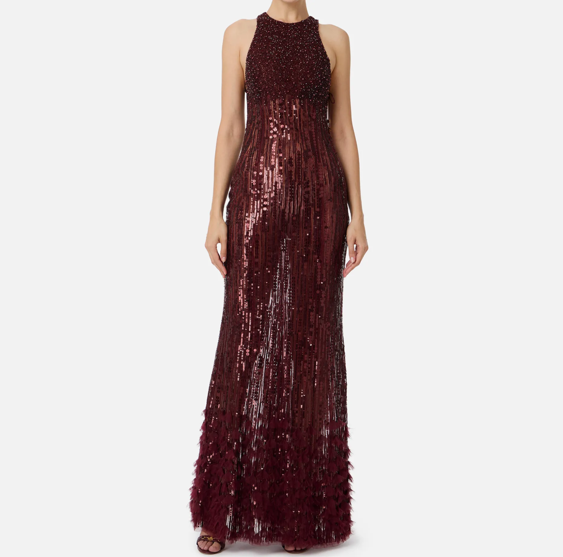 Elisabetta Franchi Red Carpet Dresses | Red Carpet | Embroidered red carpet dress with organza fringing