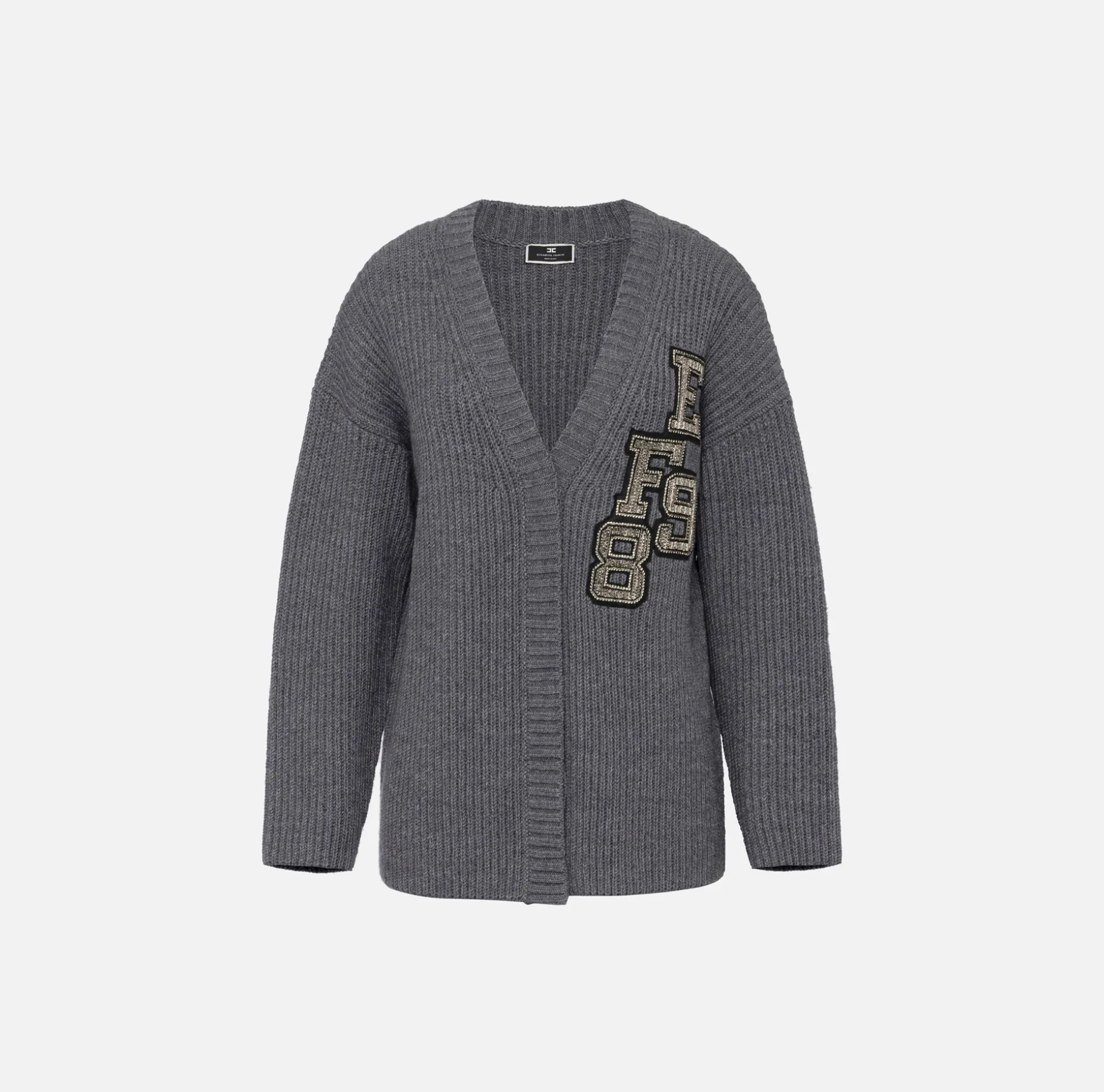 Elisabetta Franchi Knitwear And Sweatshirts | Fisherman’s rib wool cardigan with logo patch