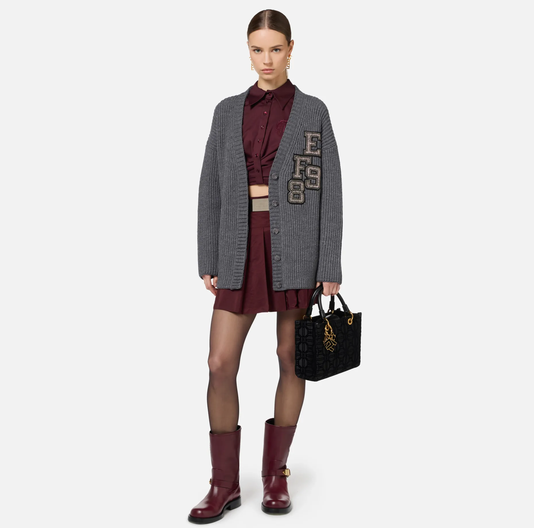 Elisabetta Franchi Knitwear And Sweatshirts | Fisherman’s rib wool cardigan with logo patch