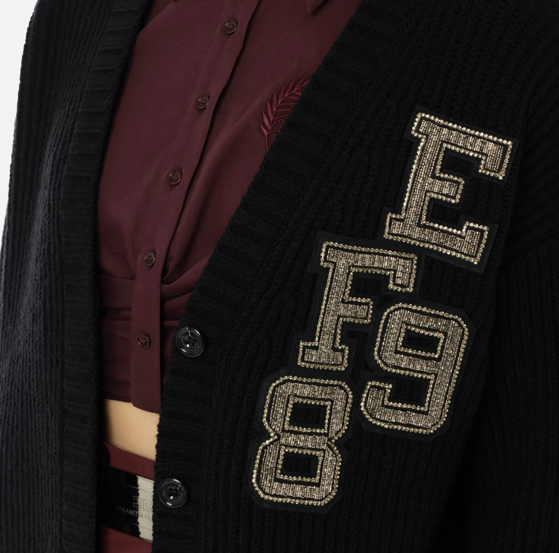 Elisabetta Franchi Knitwear And Sweatshirts | Fisherman’s rib wool cardigan with logo patch