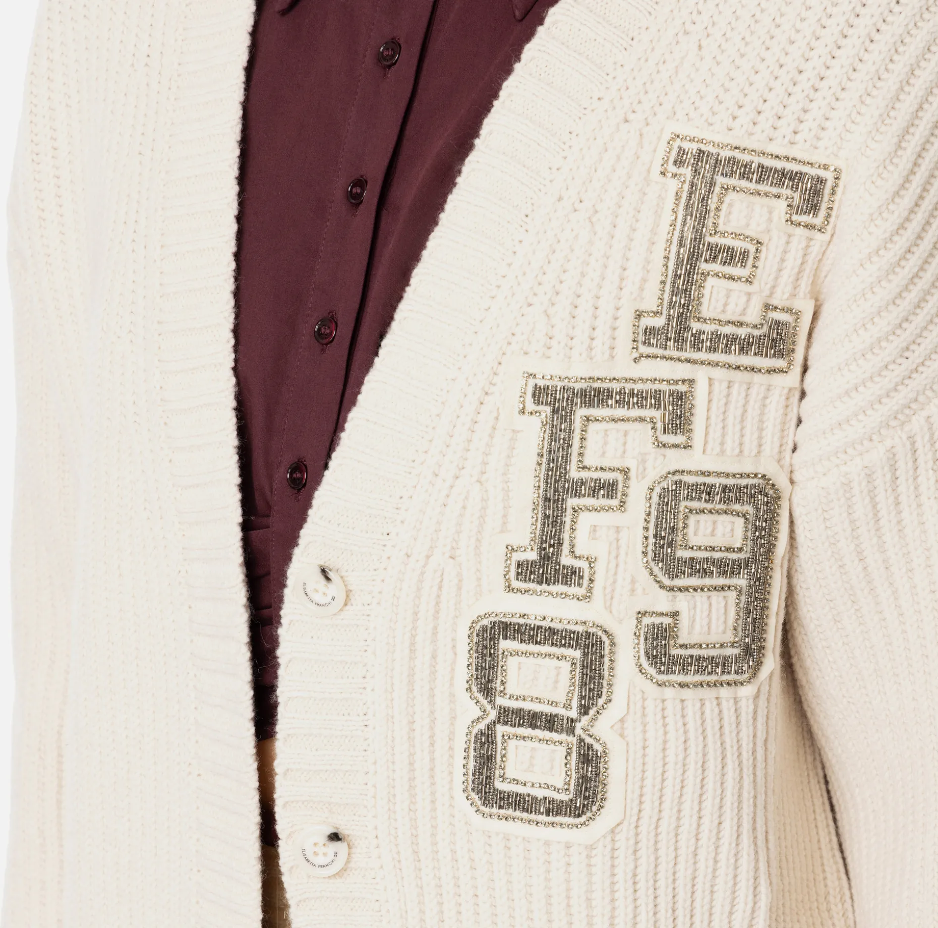 Elisabetta Franchi Knitwear And Sweatshirts | Fisherman’s rib wool cardigan with logo patch