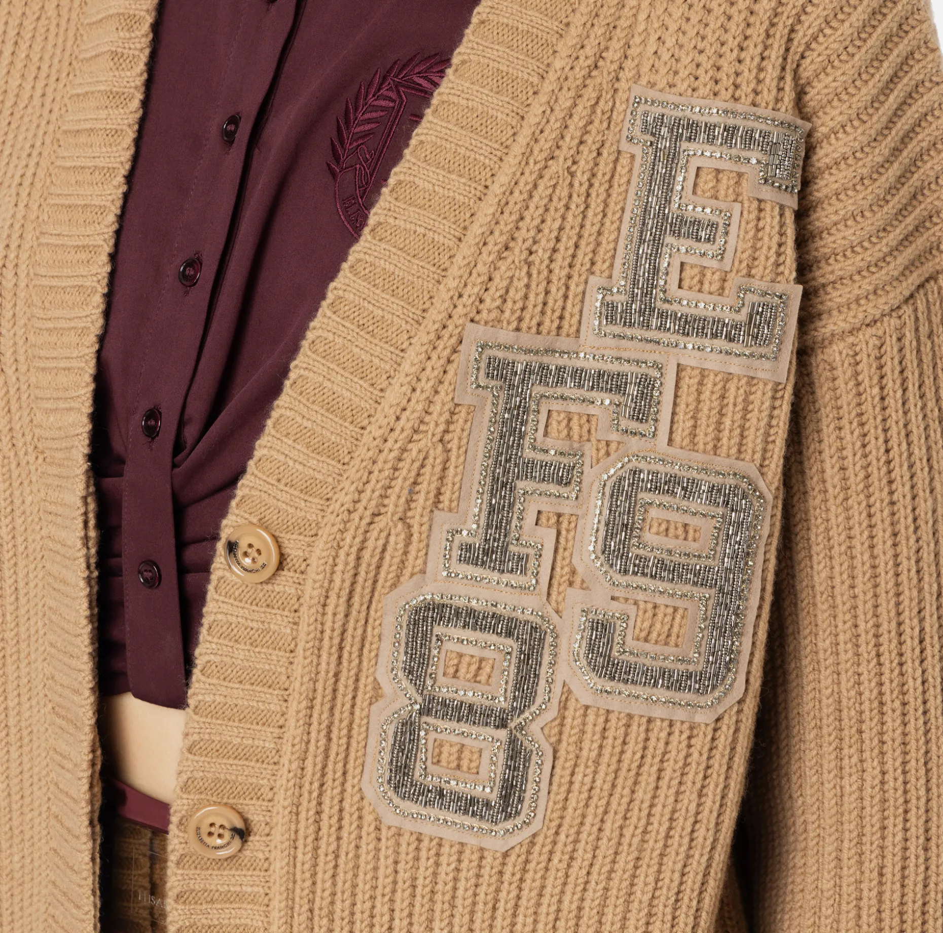 Elisabetta Franchi Knitwear And Sweatshirts | Fisherman’s rib wool cardigan with logo patch