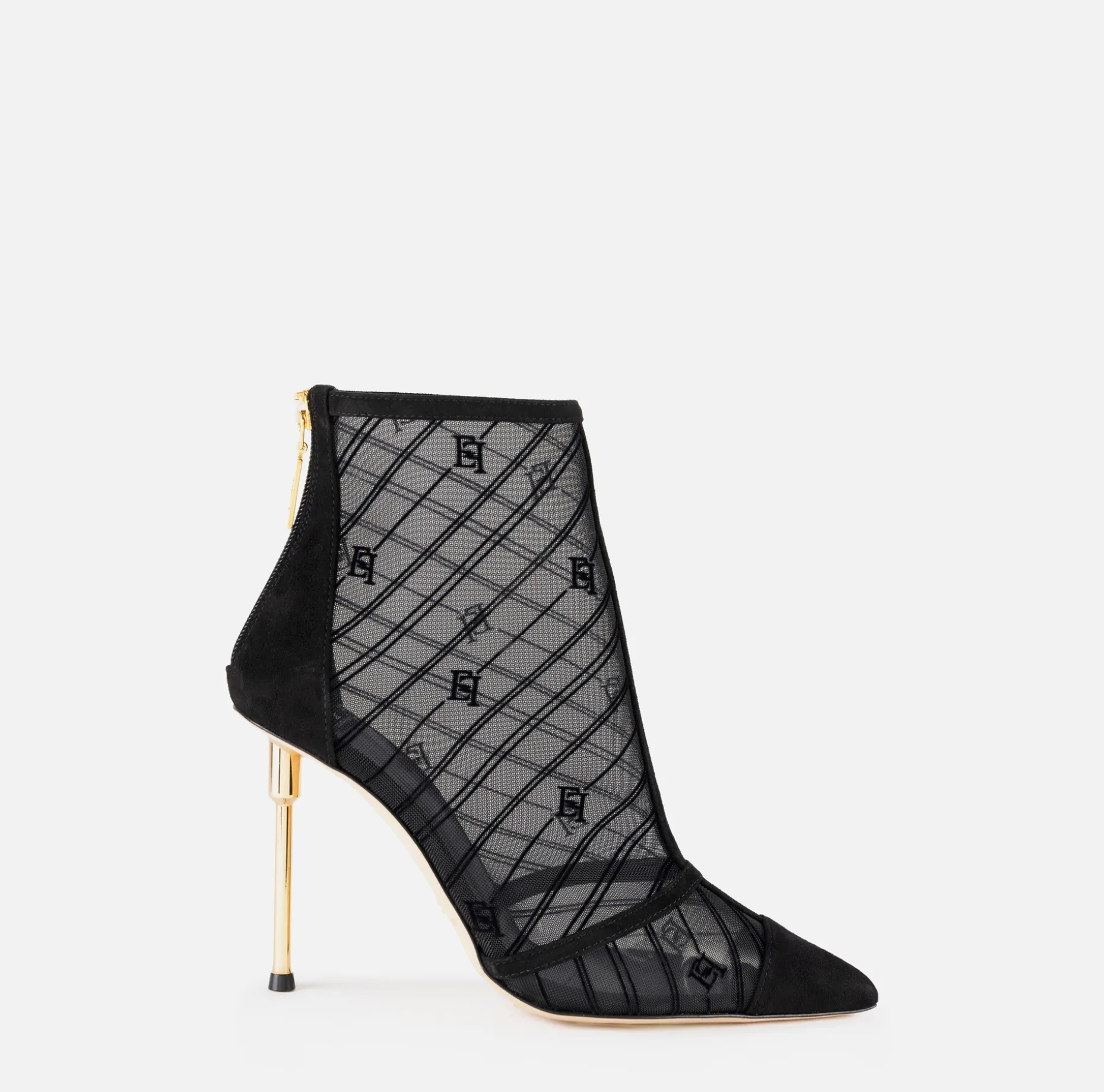 Elisabetta Franchi Boots | Flock mesh ankle boot with sculpted heel