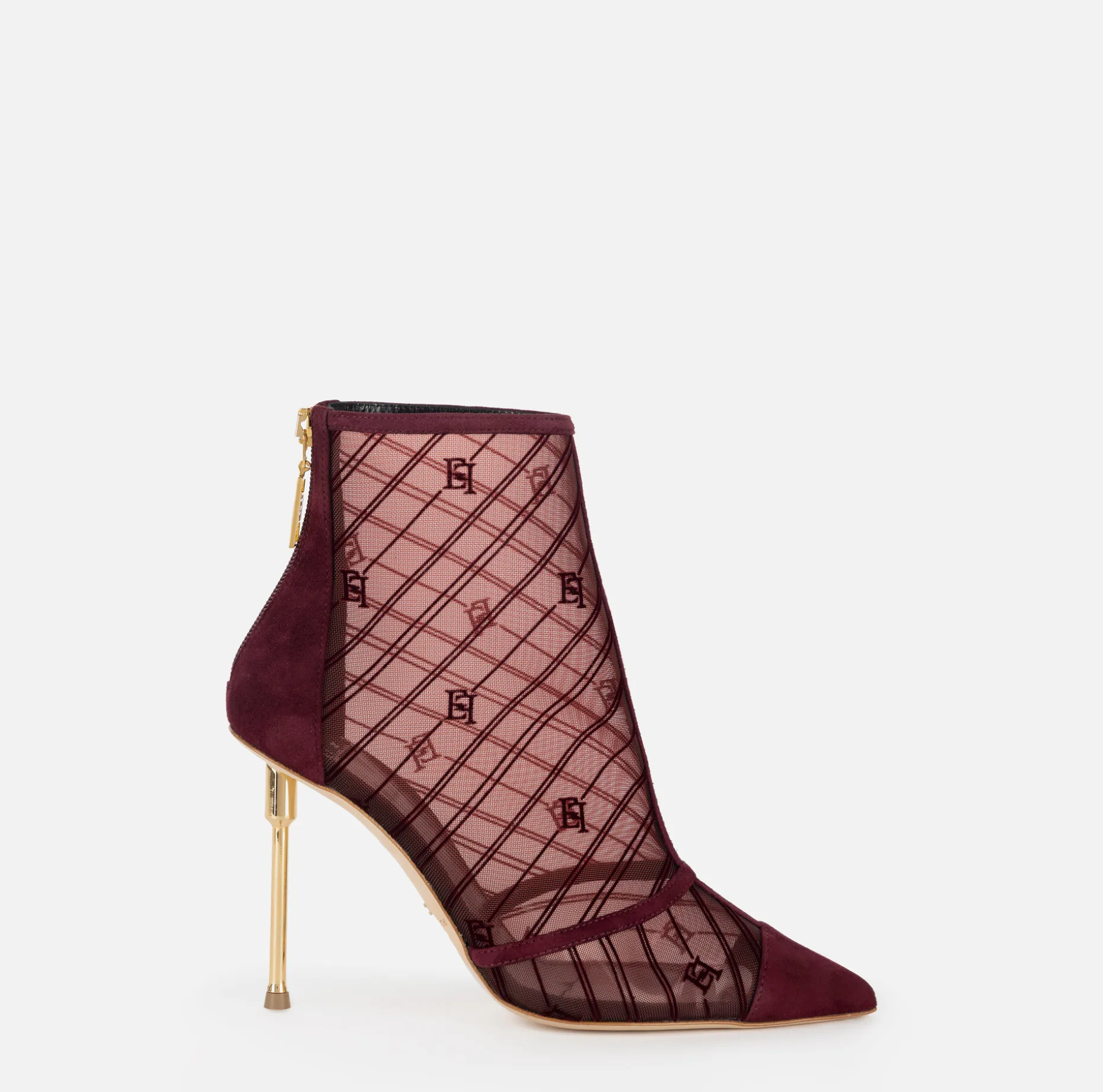 Elisabetta Franchi Boots | Flock mesh ankle boot with sculpted heel