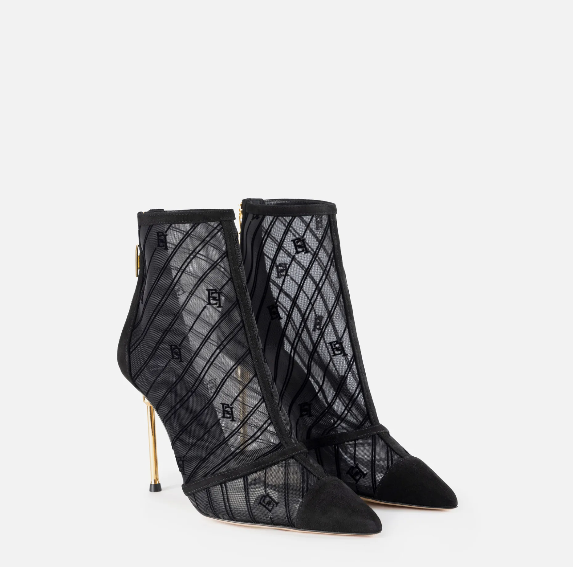 Elisabetta Franchi Boots | Flock mesh ankle boot with sculpted heel