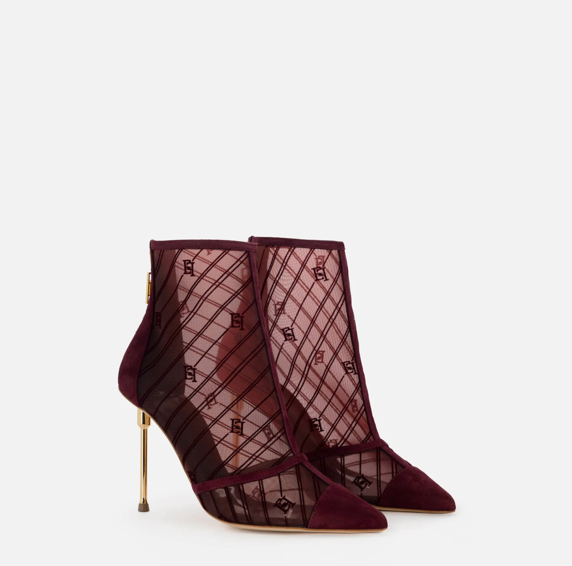 Elisabetta Franchi Boots | Flock mesh ankle boot with sculpted heel