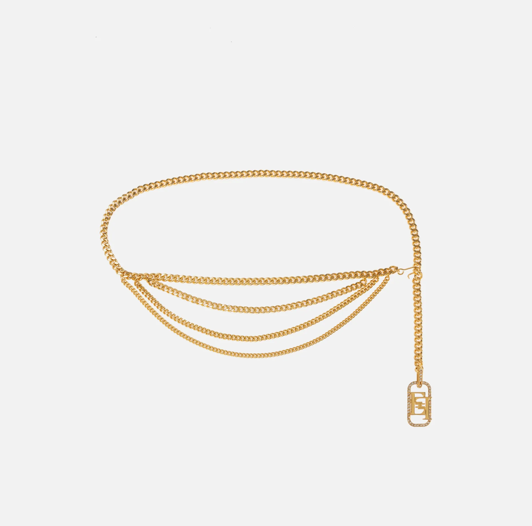 Elisabetta Franchi Belts | Golden metal chain belt with rhinestone tip