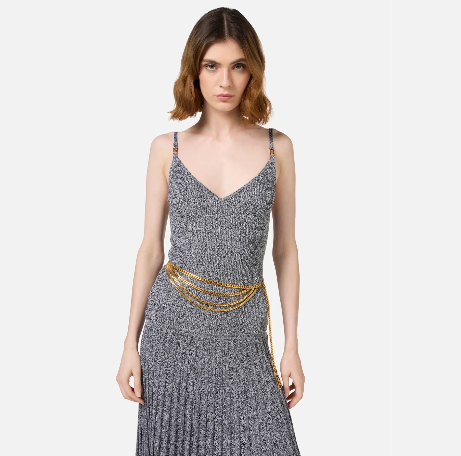 Elisabetta Franchi Belts | Golden metal chain belt with rhinestone tip