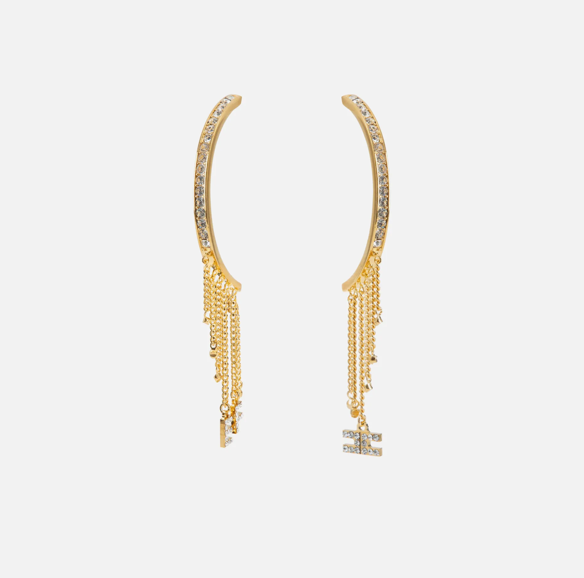 Elisabetta Franchi Jewelry | Golden metal half-ring earrings with charms