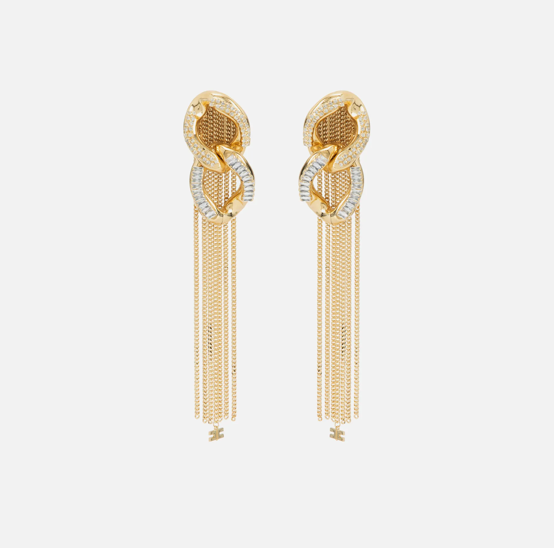 Elisabetta Franchi Jewelry | Golden metal pendant earrings with maxi chain