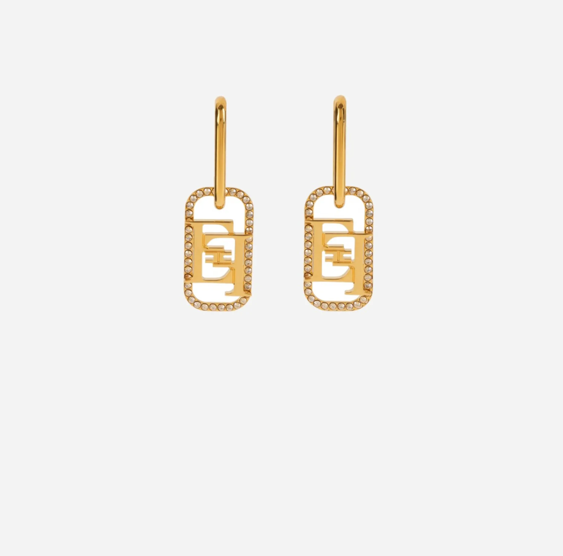 Elisabetta Franchi Jewelry | Golden metal ring earrings with logo charms