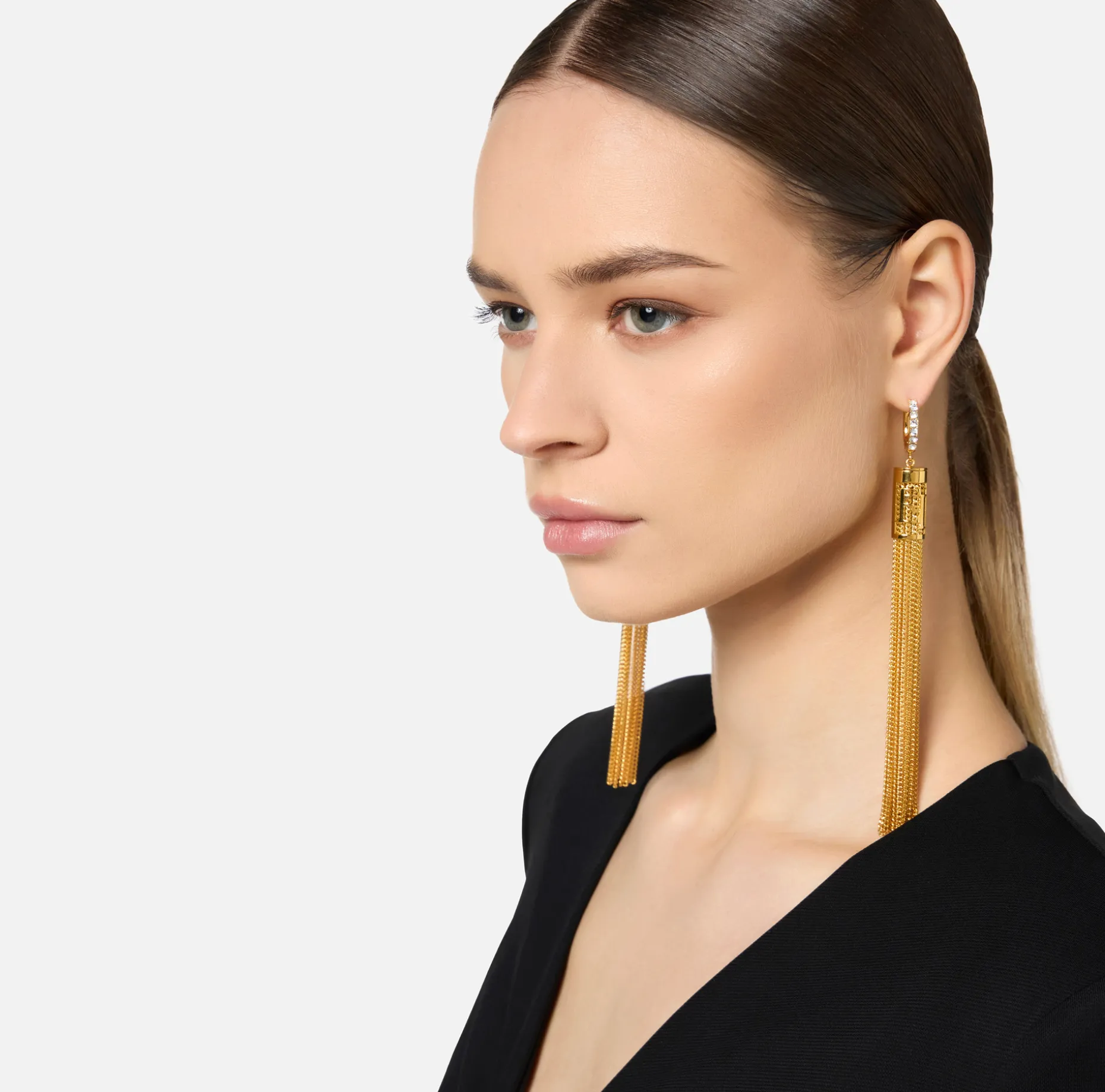 Elisabetta Franchi Jewelry | Golden metal ring earrings with tassels