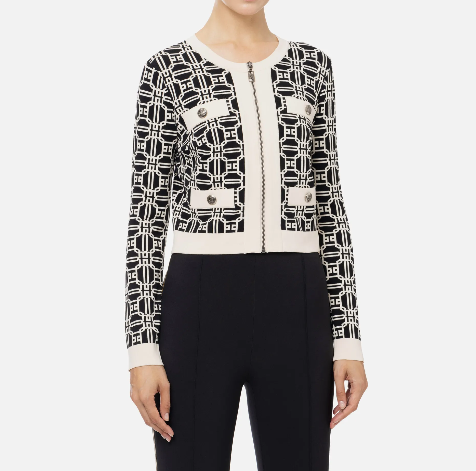 Elisabetta Franchi Knitwear And Sweatshirts | Jacquard logo cropped cardigan