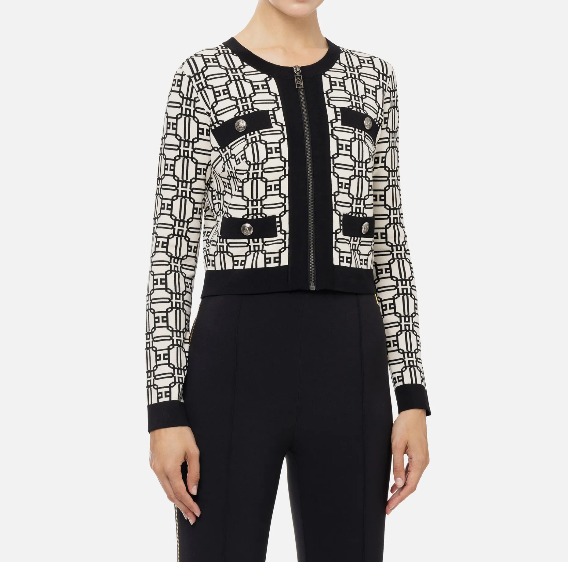 Elisabetta Franchi Knitwear And Sweatshirts | Jacquard logo cropped cardigan