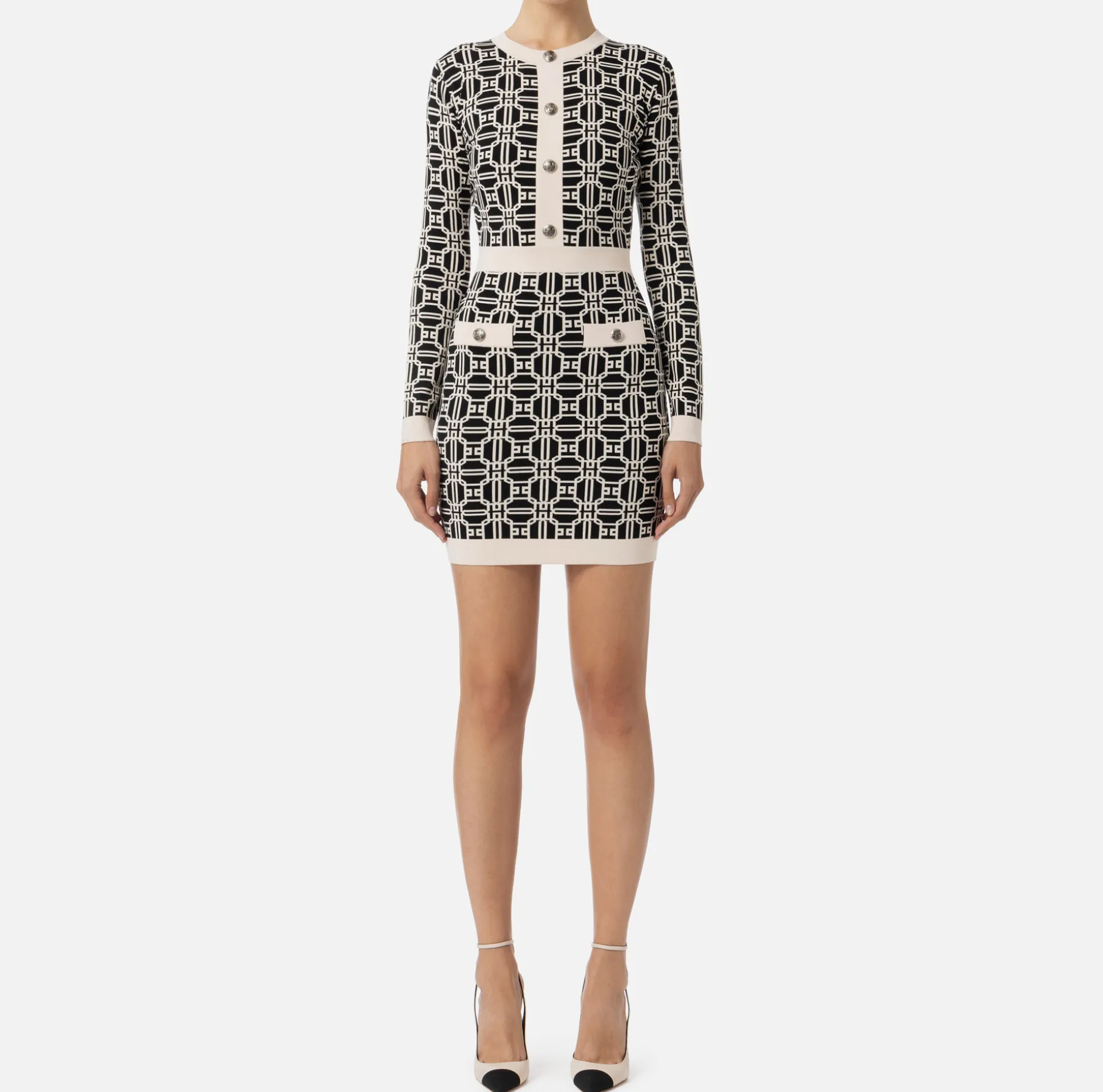 Elisabetta Franchi Mini Dresses | Knitted Dresses | Jacquard logo mini-dress