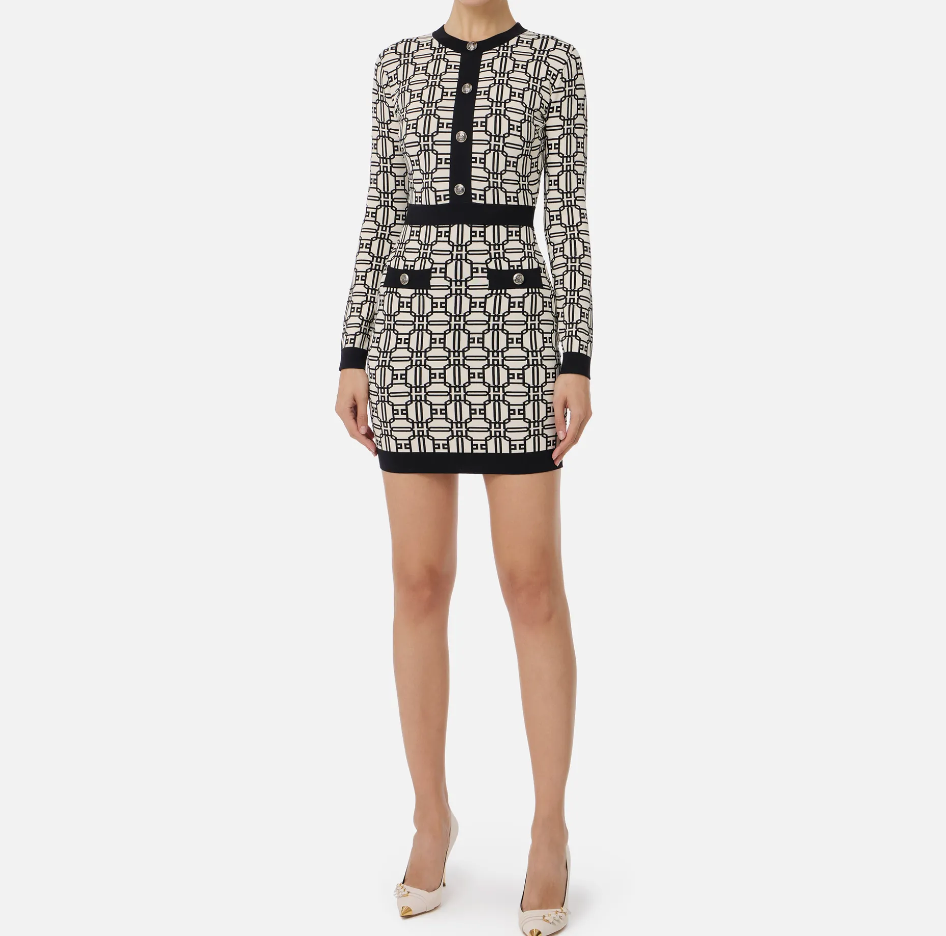 Elisabetta Franchi Mini Dresses | Knitted Dresses | Jacquard logo mini-dress