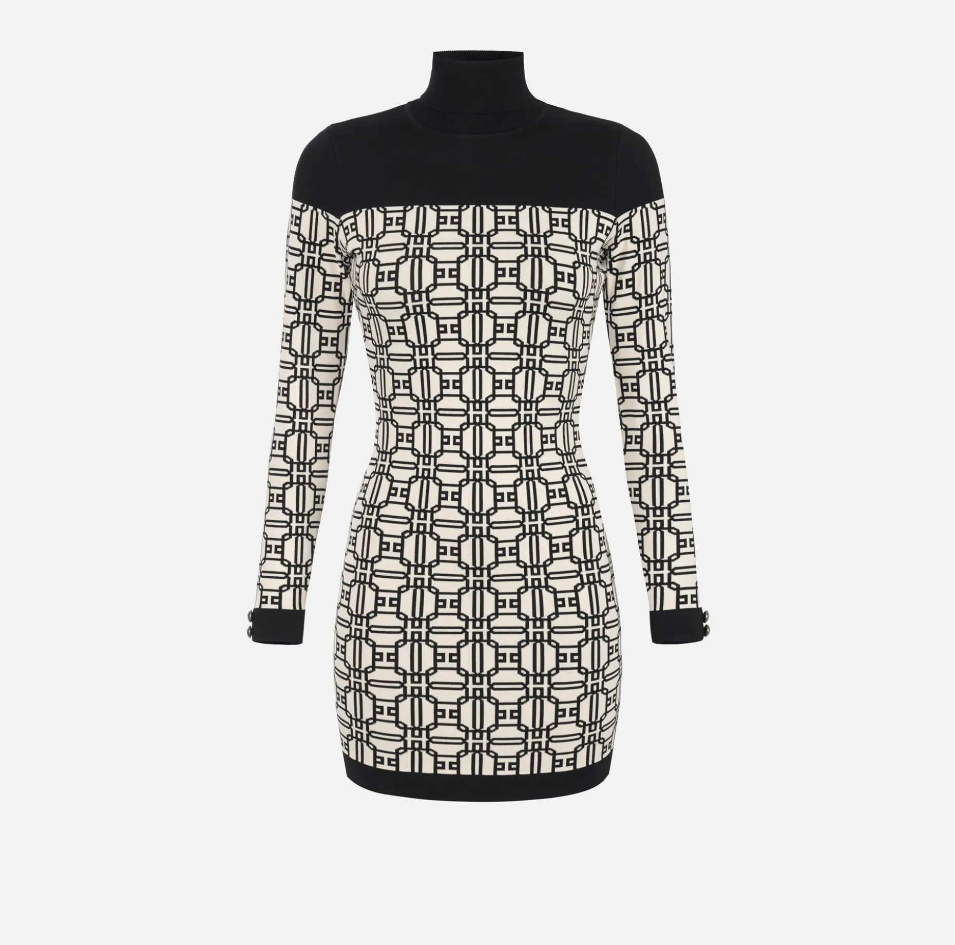 Elisabetta Franchi Mini Dresses | Knitted Dresses | Jacquard logo turtleneck mini-dress