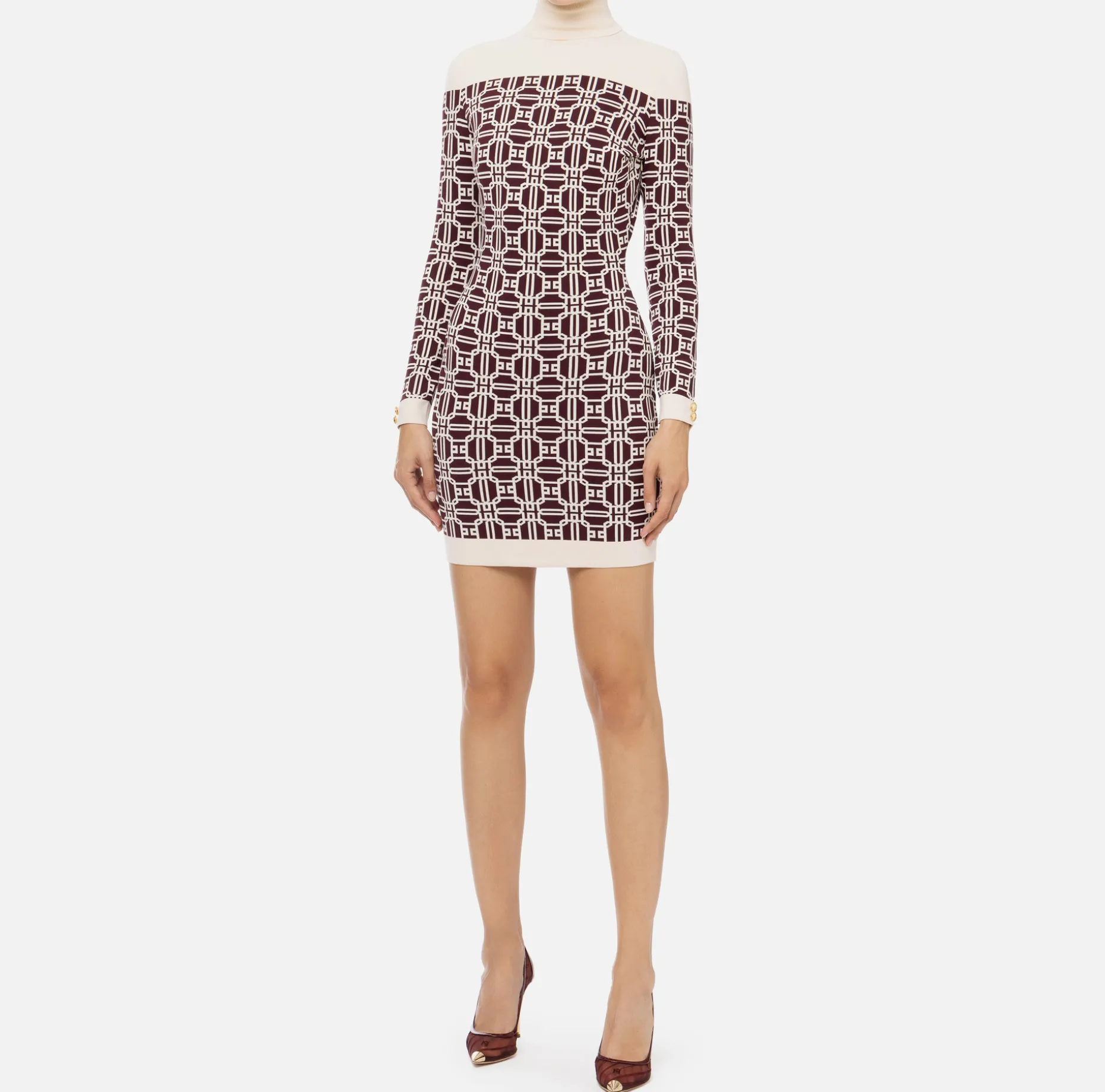 Elisabetta Franchi Mini Dresses | Knitted Dresses | Jacquard logo turtleneck mini-dress