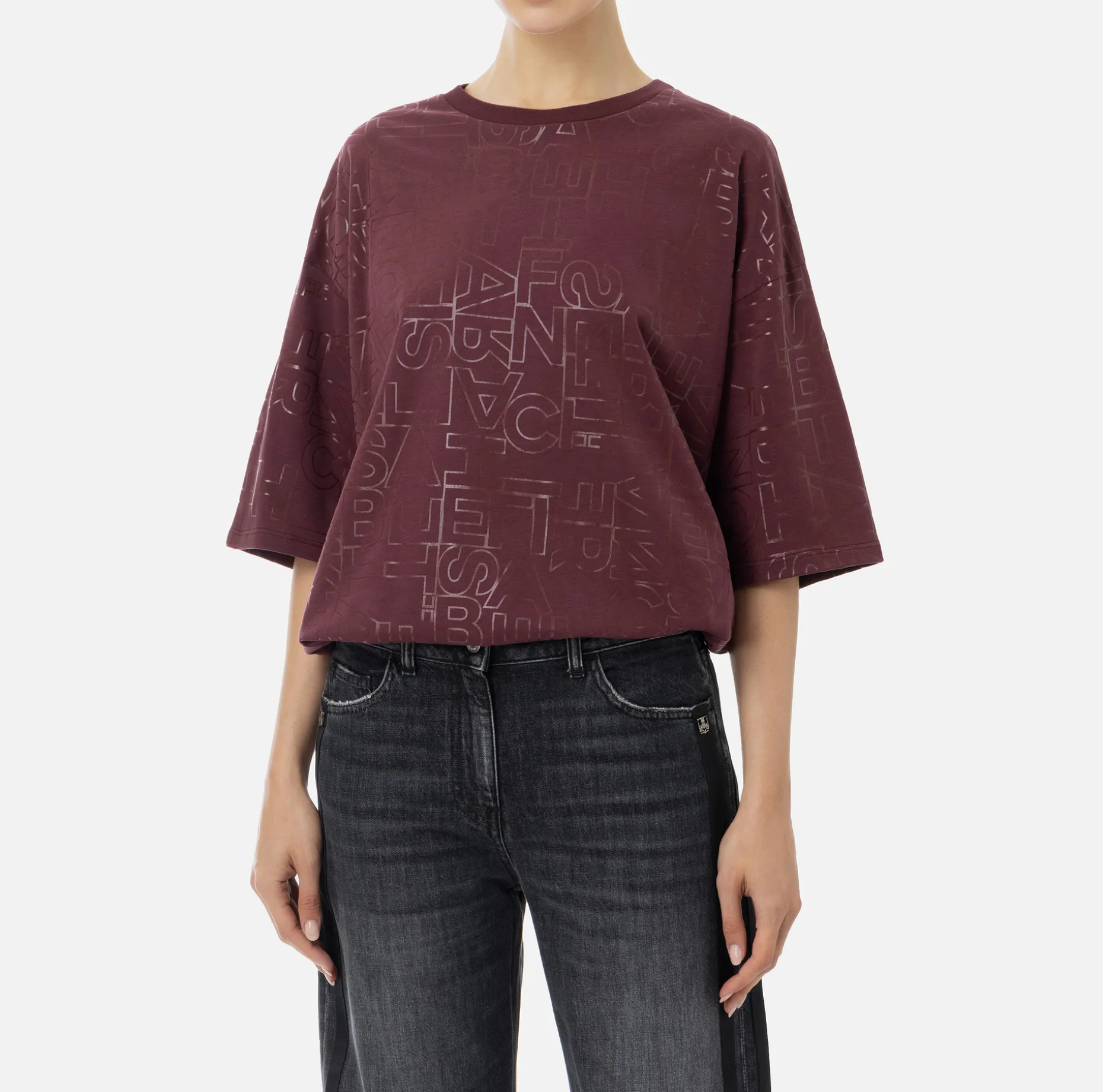 Elisabetta Franchi Top And T-Shirts | Jersey T-shirt with shiny lettering