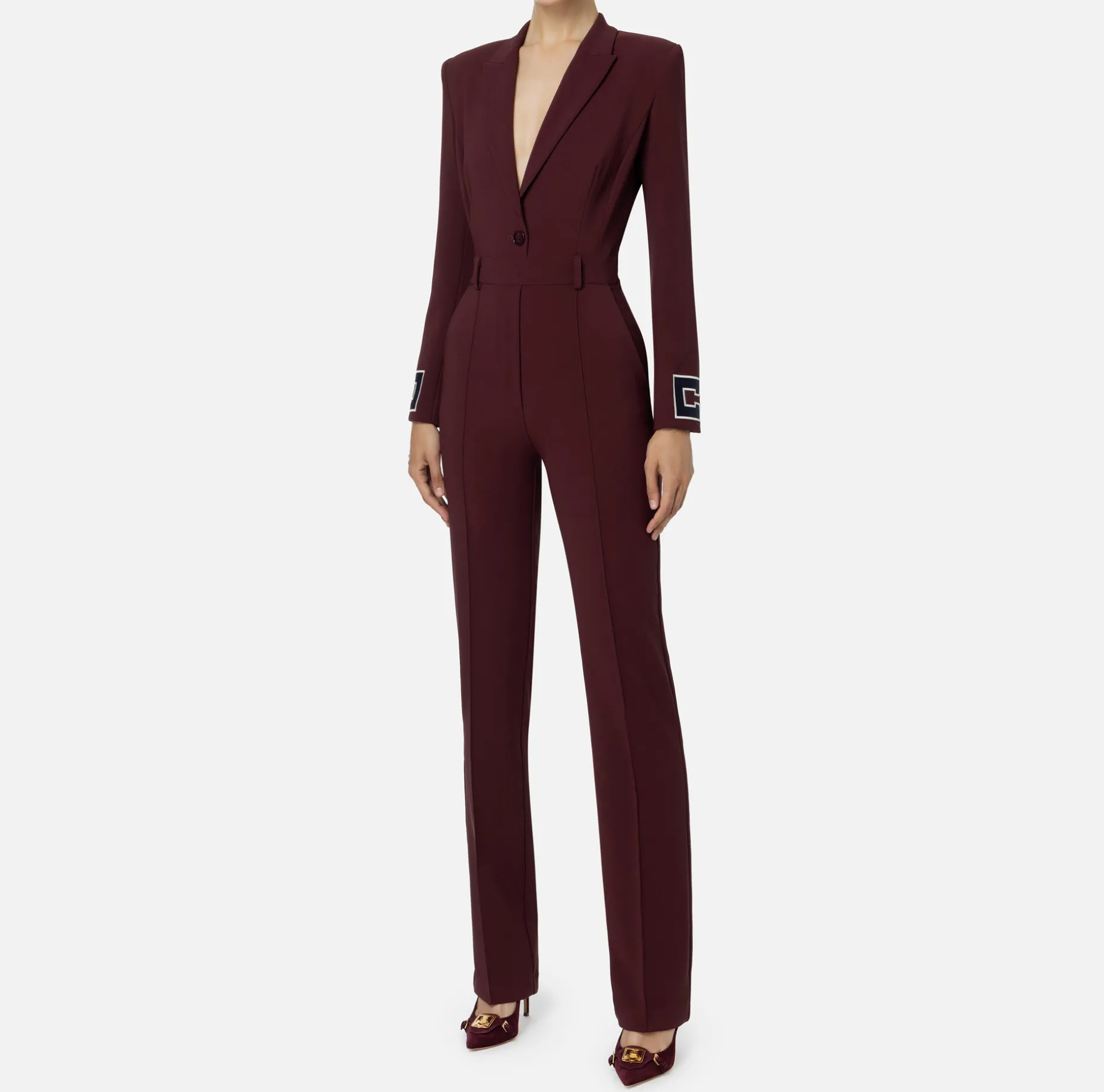 Elisabetta Franchi Jumpsuits | Jumpsuit in crêpe fabric with bands and logo embroidery