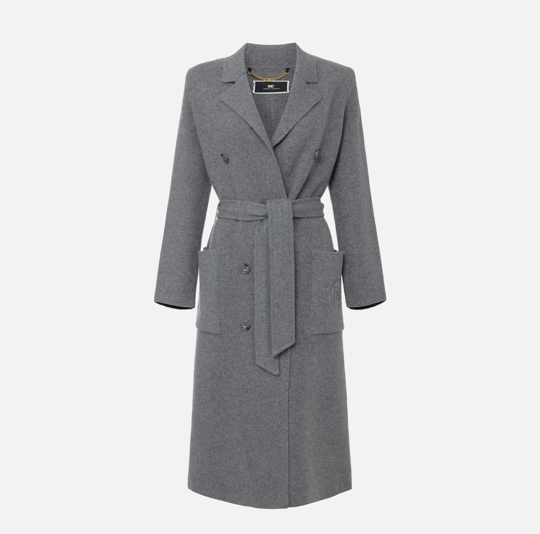 Elisabetta Franchi Coats And Jackets | Knit wool and cashmere wrap coat with emblem