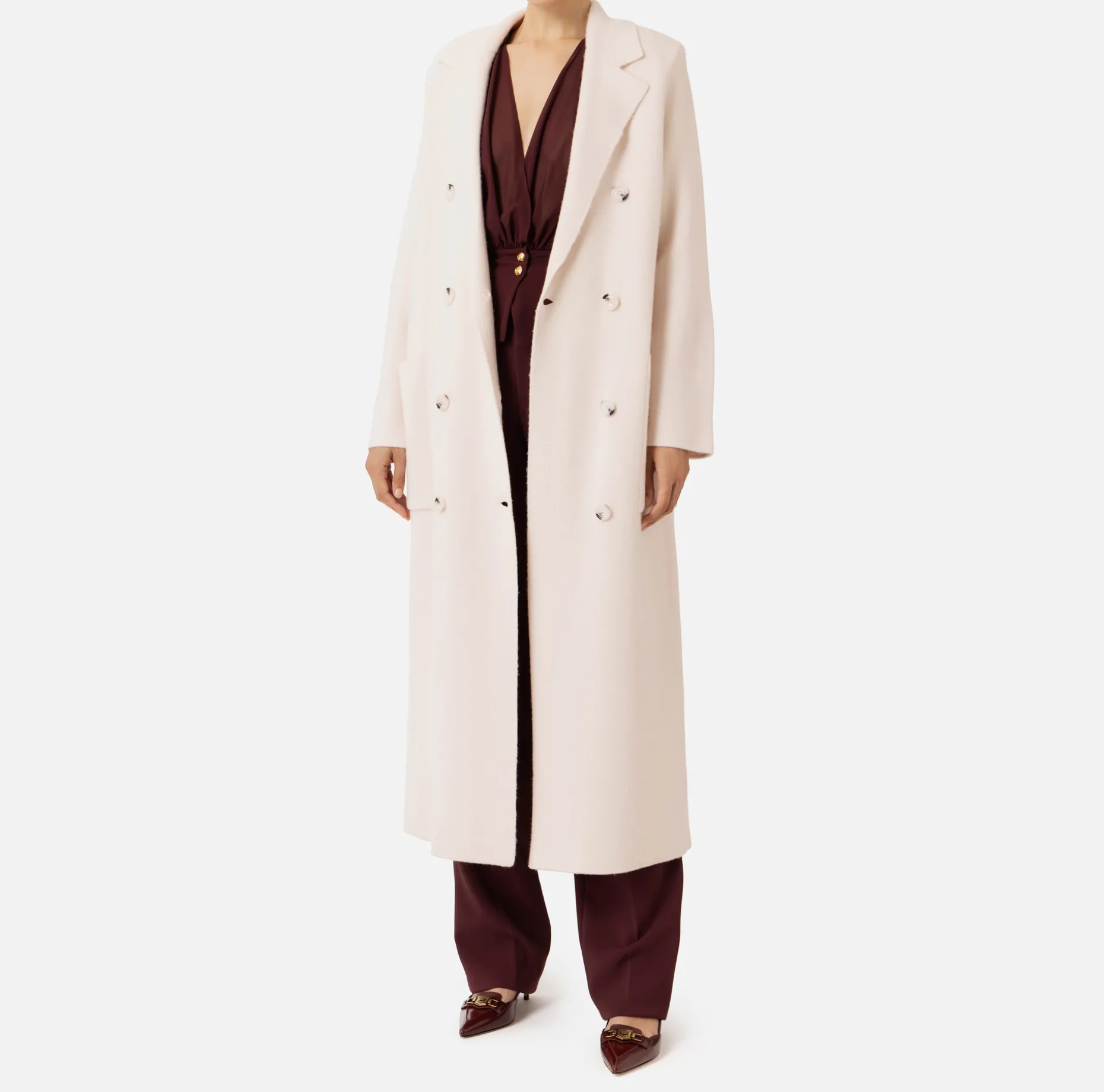 Elisabetta Franchi Coats And Jackets | Knit wool and cashmere wrap coat with emblem