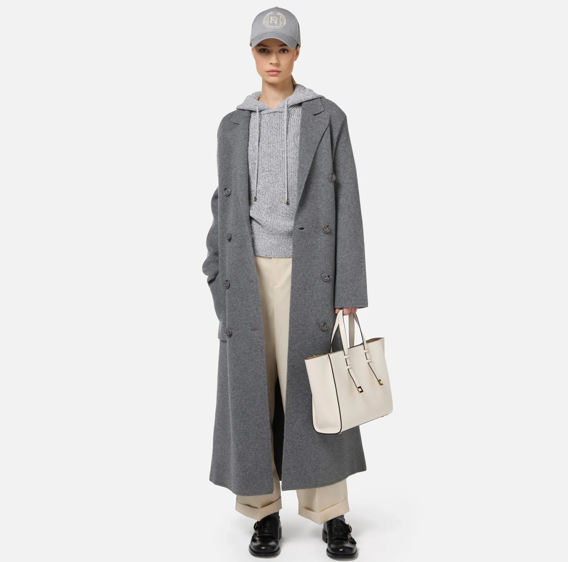 Elisabetta Franchi Coats And Jackets | Knit wool and cashmere wrap coat with emblem