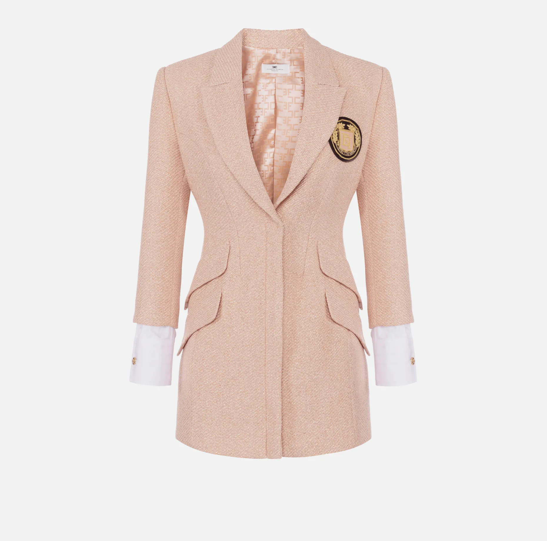 Elisabetta Franchi Mini Dresses | Coat Dresses | Laminated tweed coat dress with logo patch