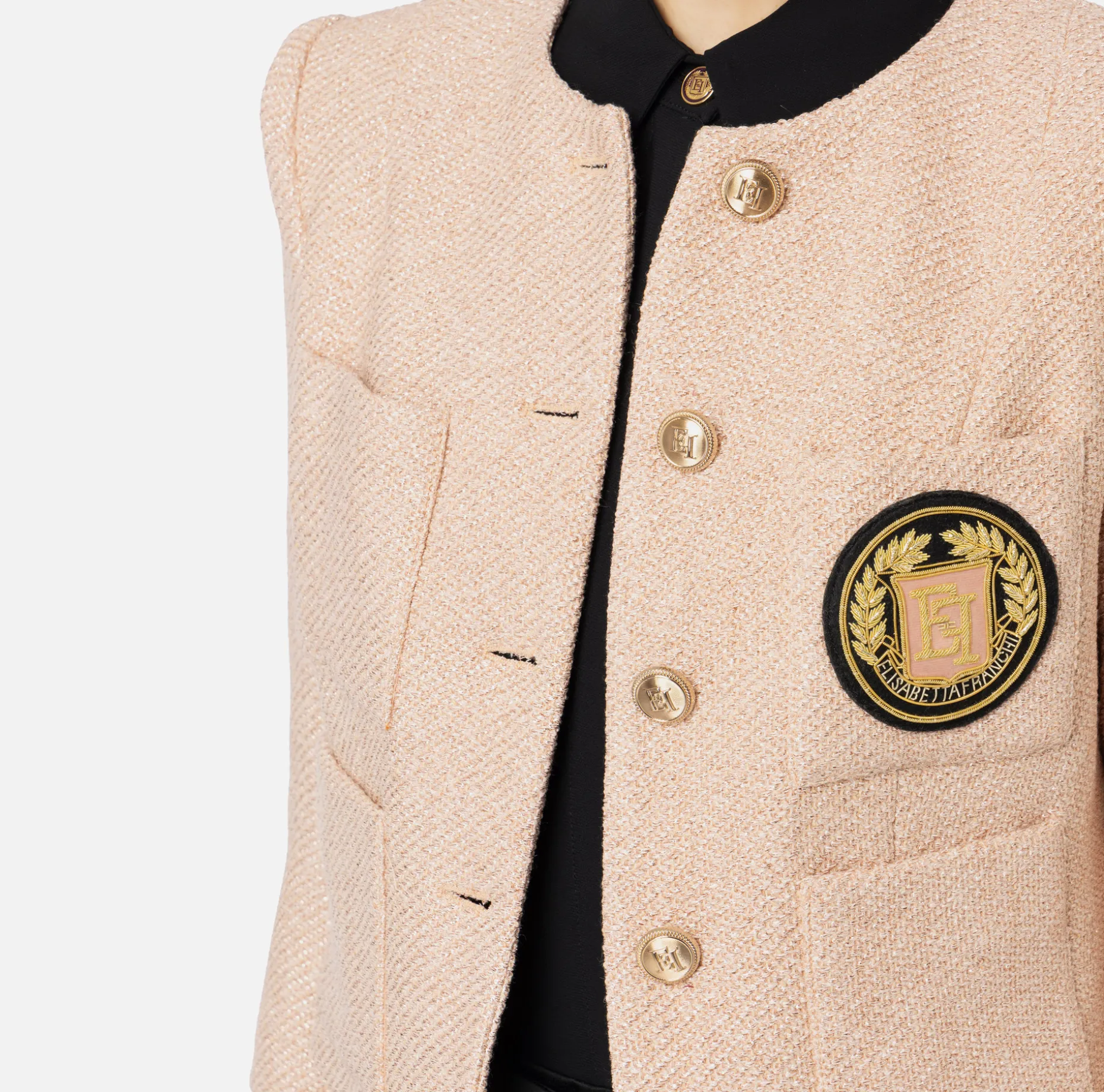 Elisabetta Franchi Jackets And Trench Coats | Laminated tweed cropped jacket with pockets