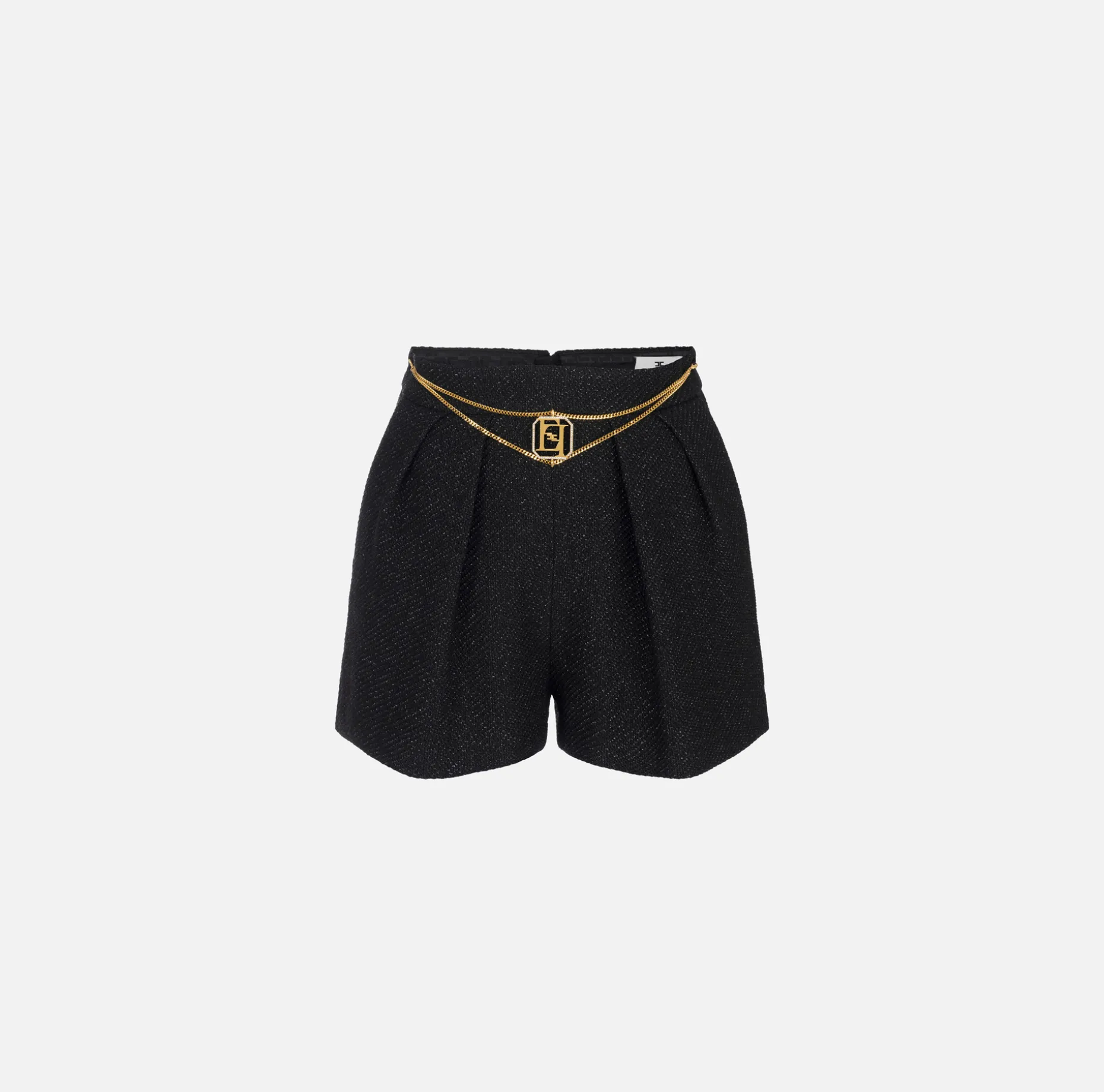 Elisabetta Franchi Trousers And Shorts | Laminated tweed shorts with logo accessory