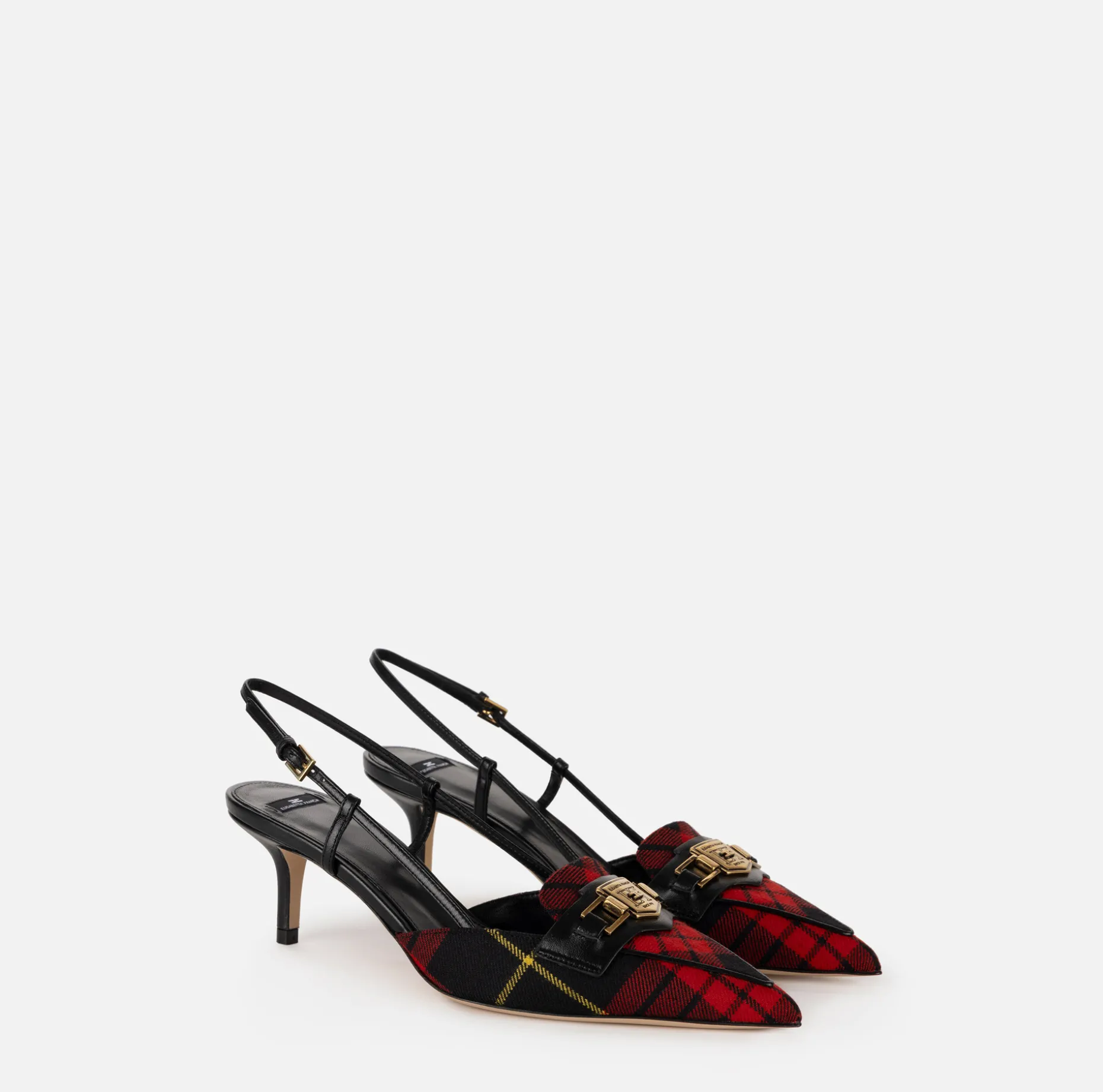 Elisabetta Franchi Pumps | Leather and tartan slingback shoes