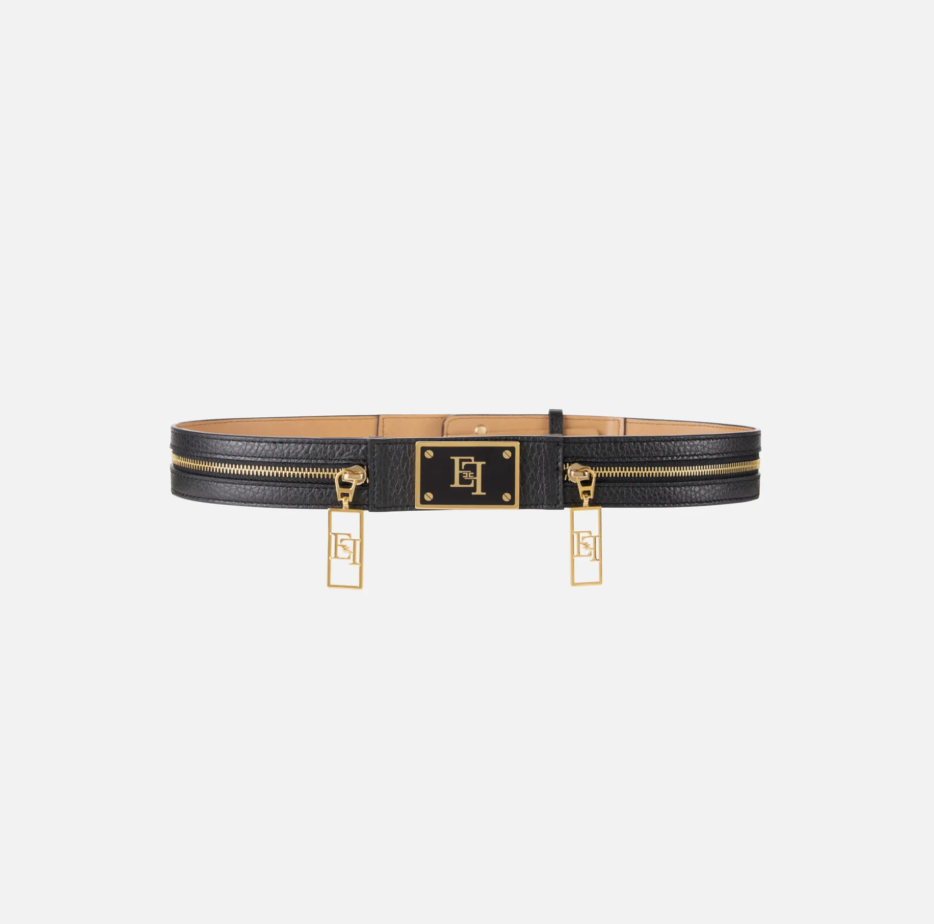 Elisabetta Franchi Belts | Leather belt with zip and logo sliders