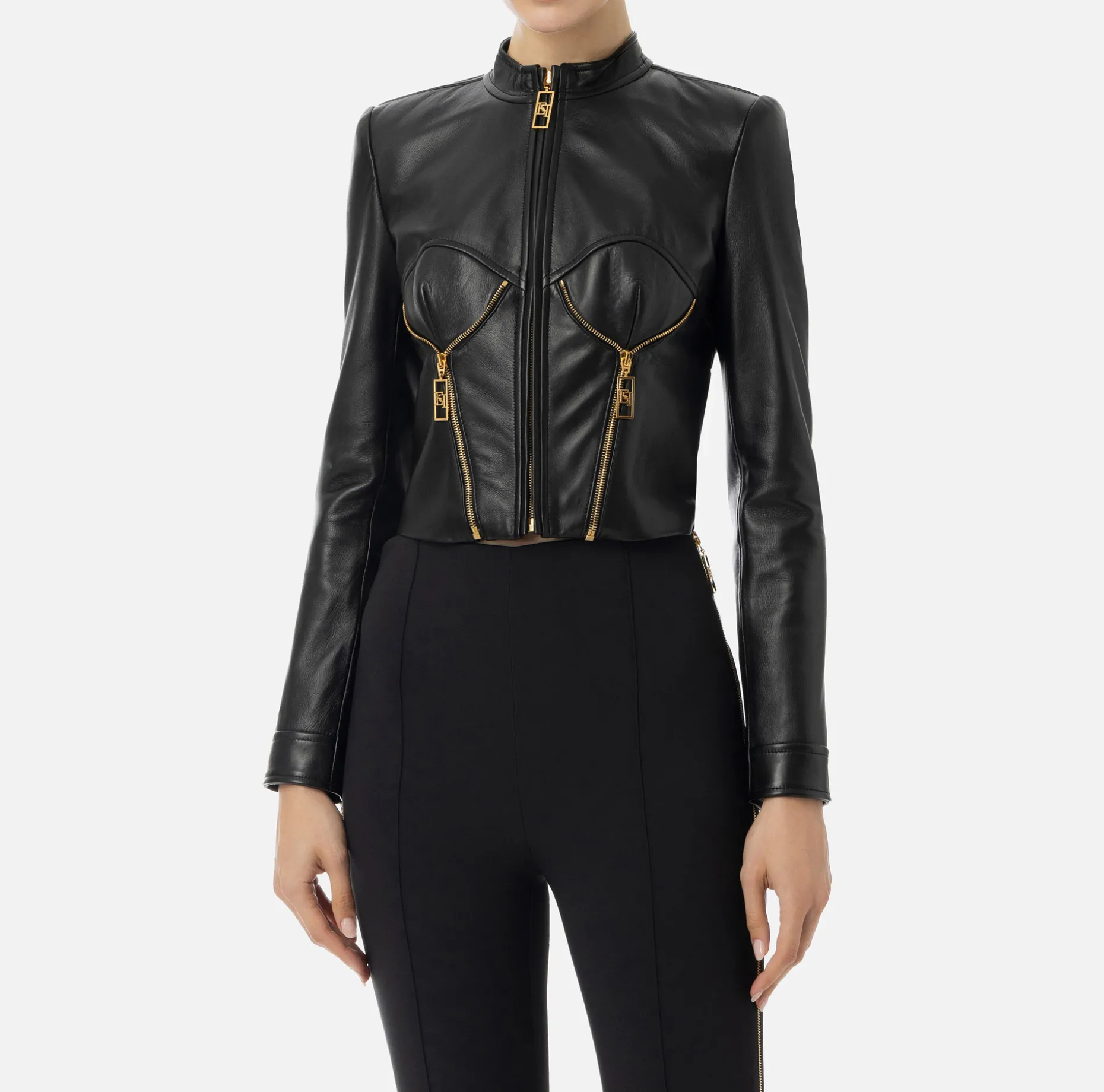 Elisabetta Franchi Jackets And Trench Coats | Leather biker jacket with cups