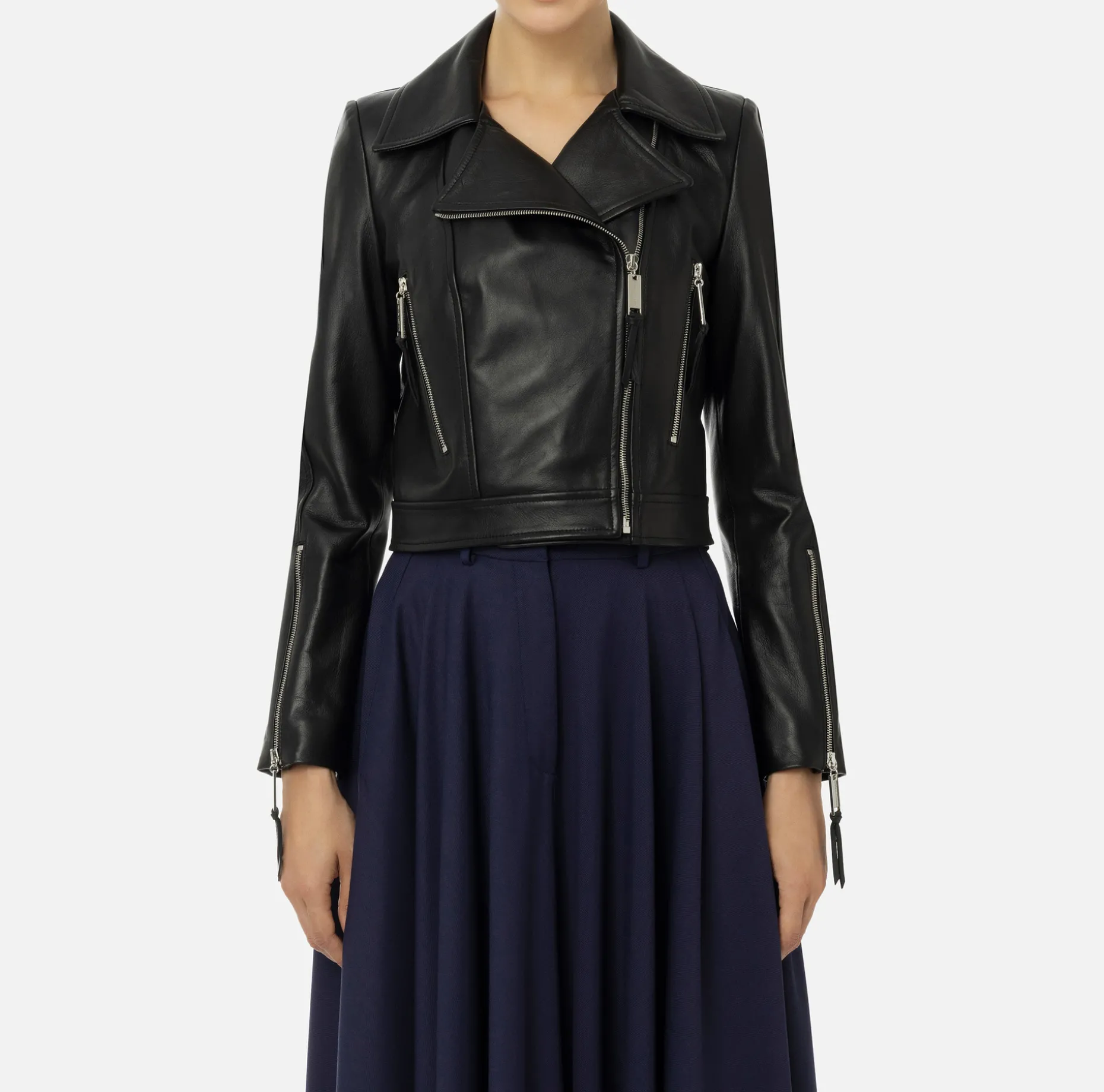 Elisabetta Franchi Jackets And Trench Coats | Leather biker jacket with zip