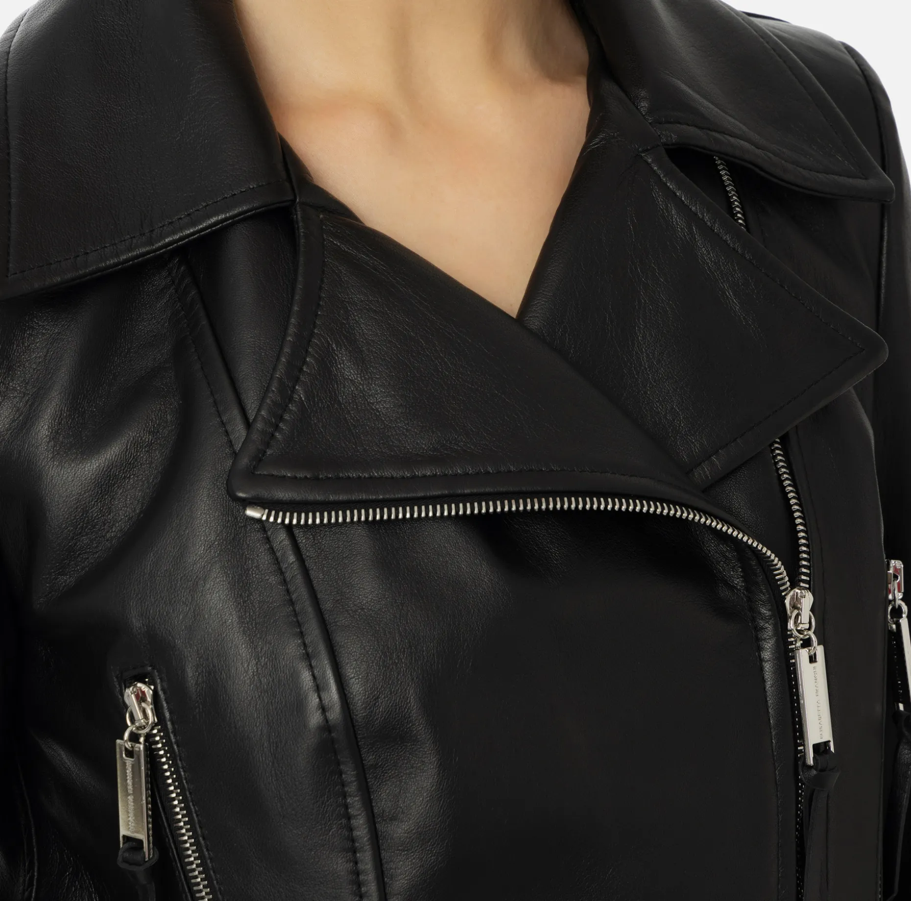 Elisabetta Franchi Jackets And Trench Coats | Leather biker jacket with zip