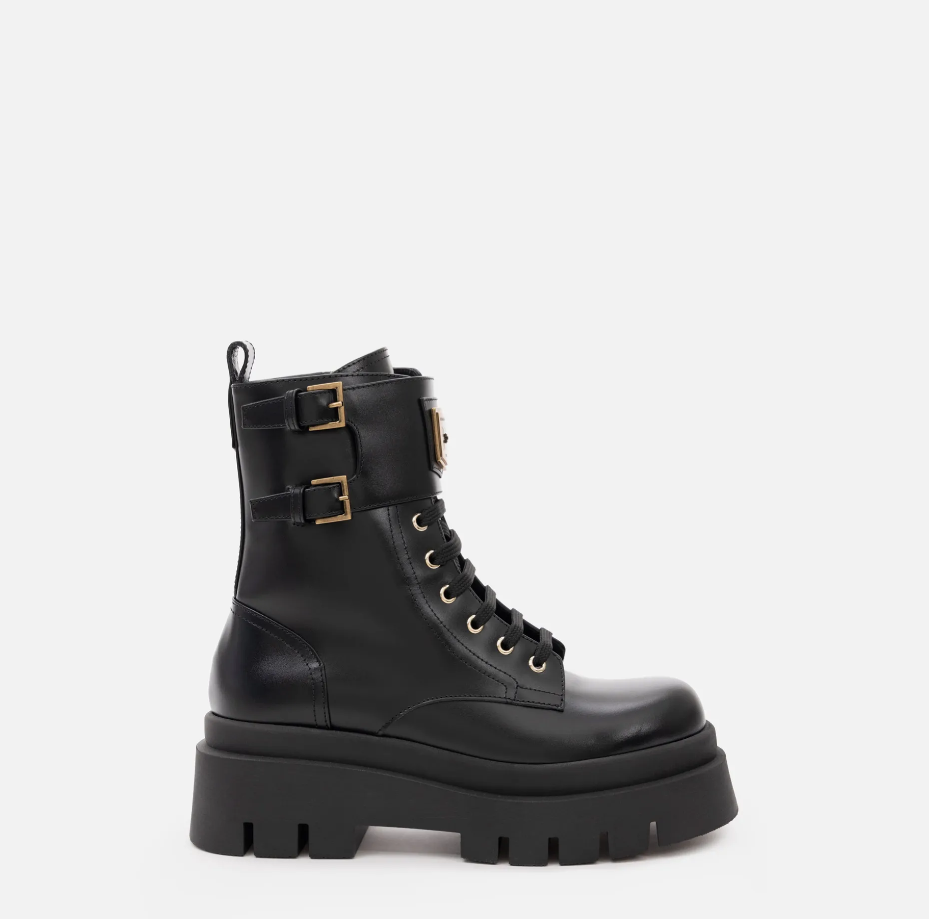 Elisabetta Franchi Boots | Leather combat boot with logo plaque