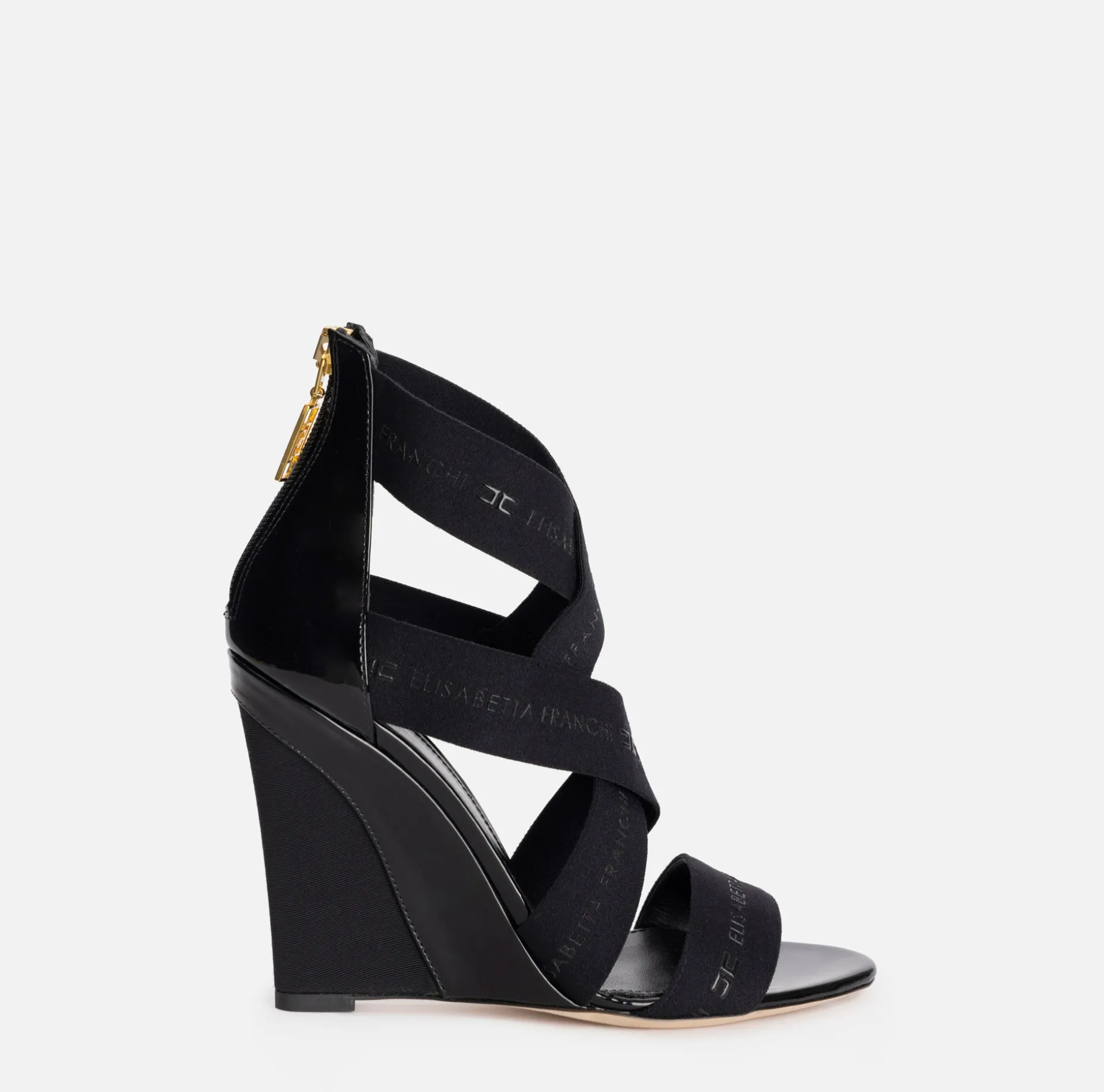 Elisabetta Franchi Sandals | Leather sandal with wedge and jacquard elastics