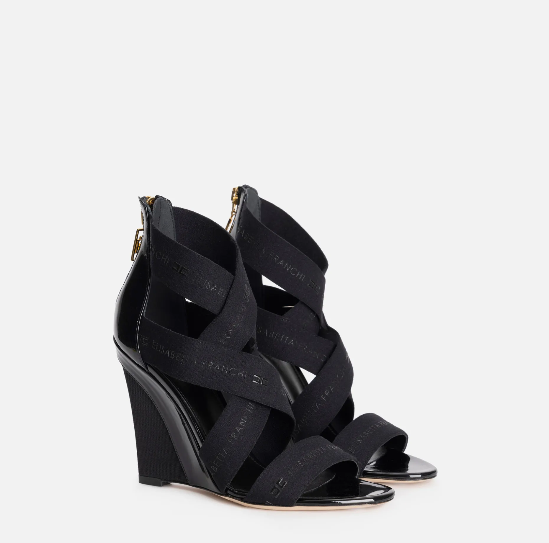 Elisabetta Franchi Sandals | Leather sandal with wedge and jacquard elastics