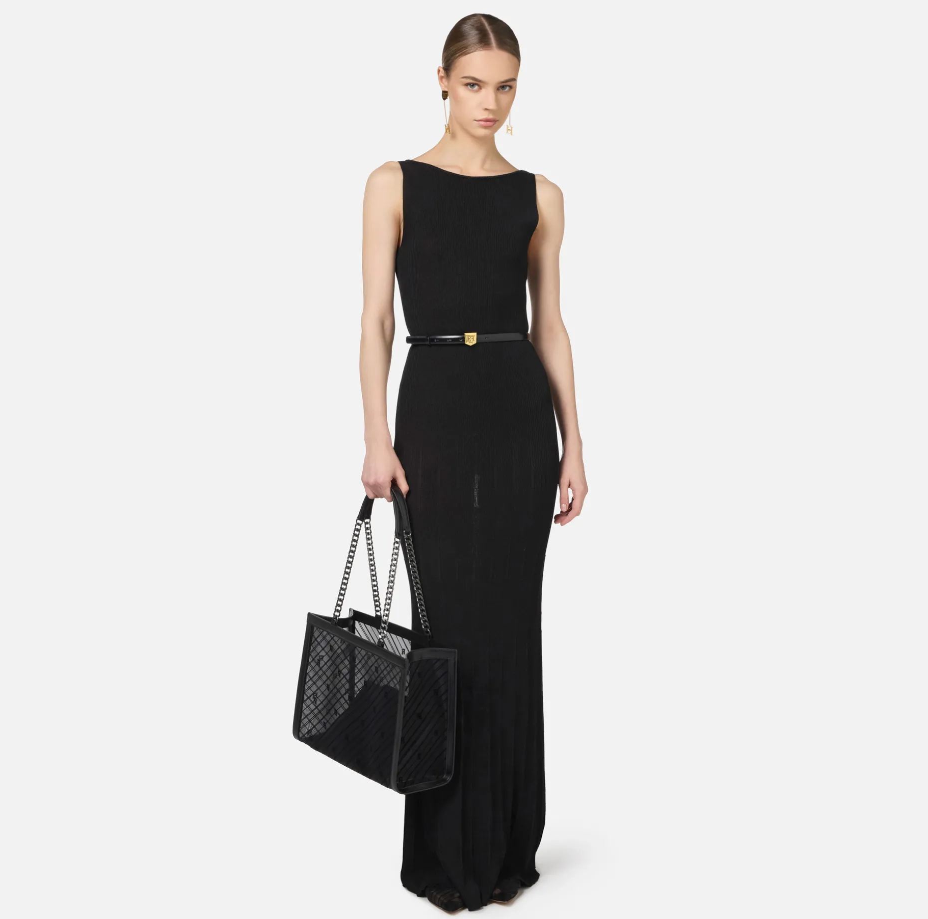 Elisabetta Franchi Knitted Dresses | Dresses | Long dress in pleated rib viscose fabric