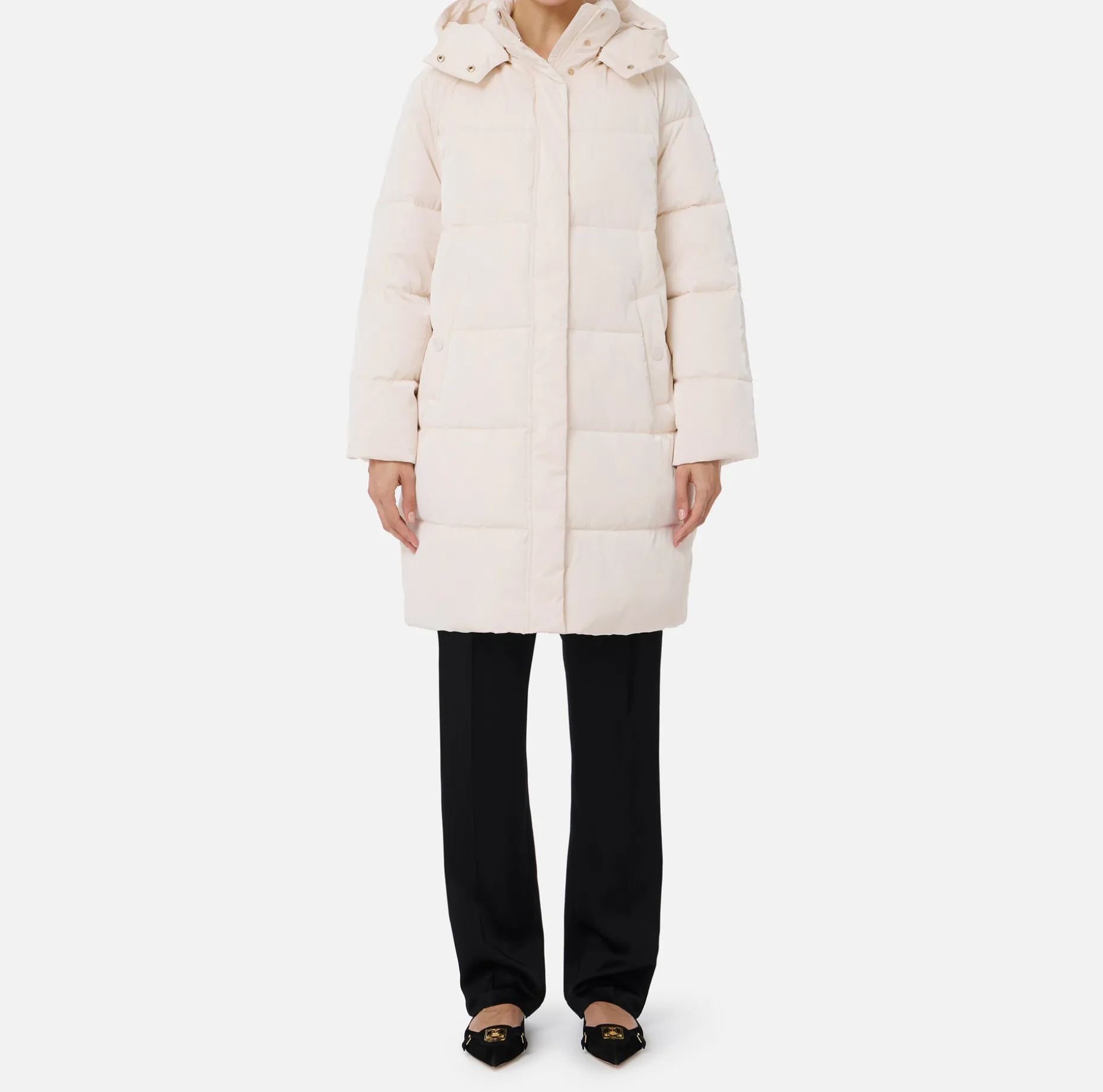 Elisabetta Franchi Coats And Jackets | Long satin nylon down jacket with hood