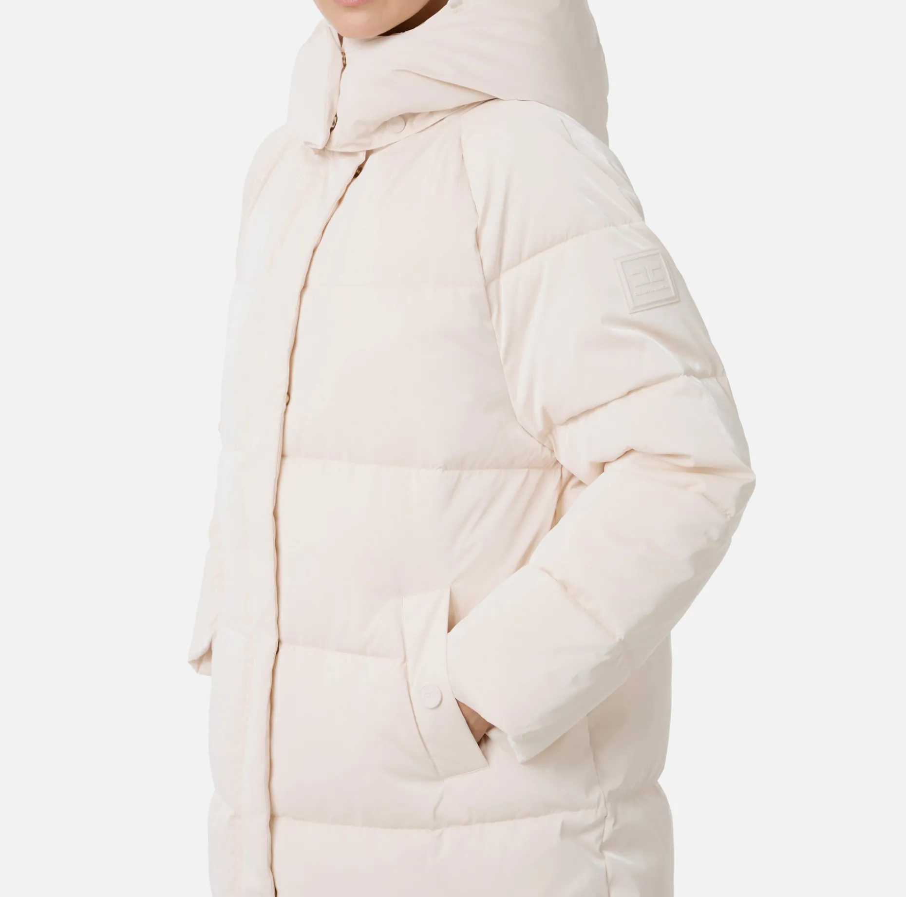 Elisabetta Franchi Coats And Jackets | Long satin nylon down jacket with hood