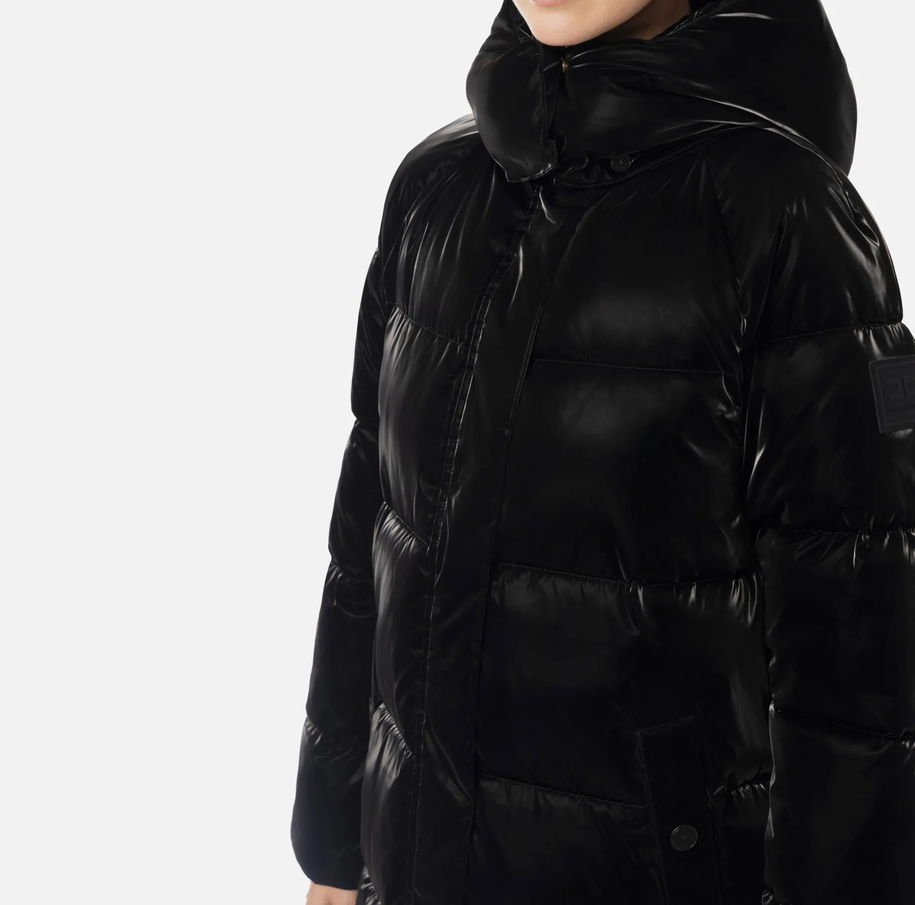 Elisabetta Franchi Coats And Jackets | Long satin nylon down jacket with hood