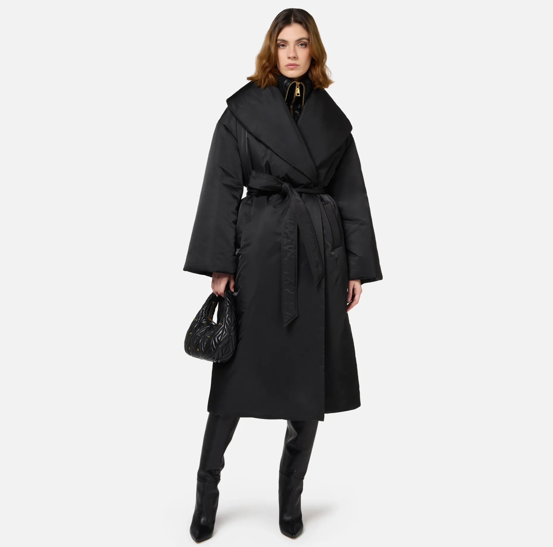 Elisabetta Franchi Coats And Jackets | Long satin nylon down jacket with wide collar