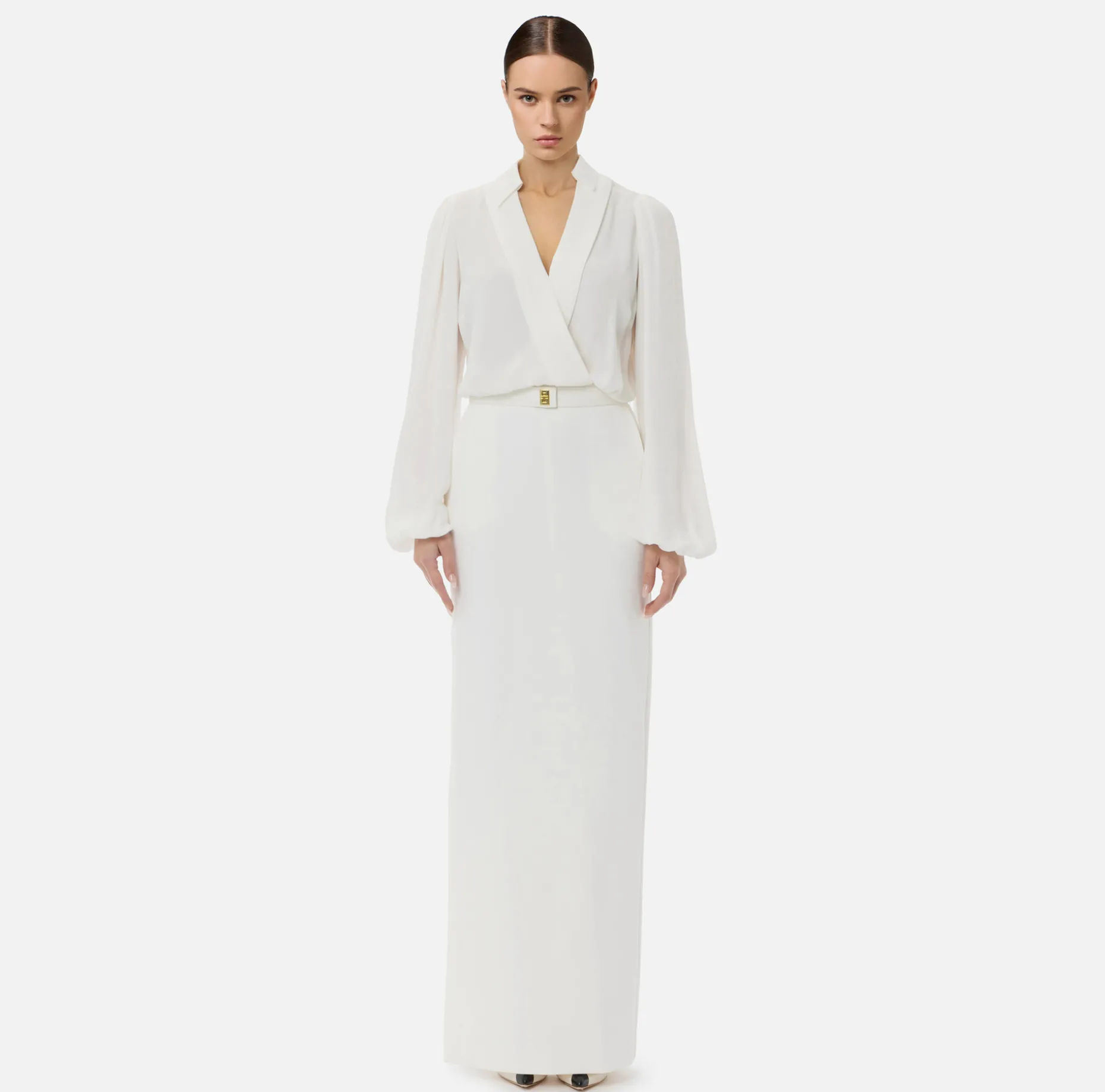 Elisabetta Franchi Red Carpet Dresses | Red Carpet | Long shirt dress in crepe with belt